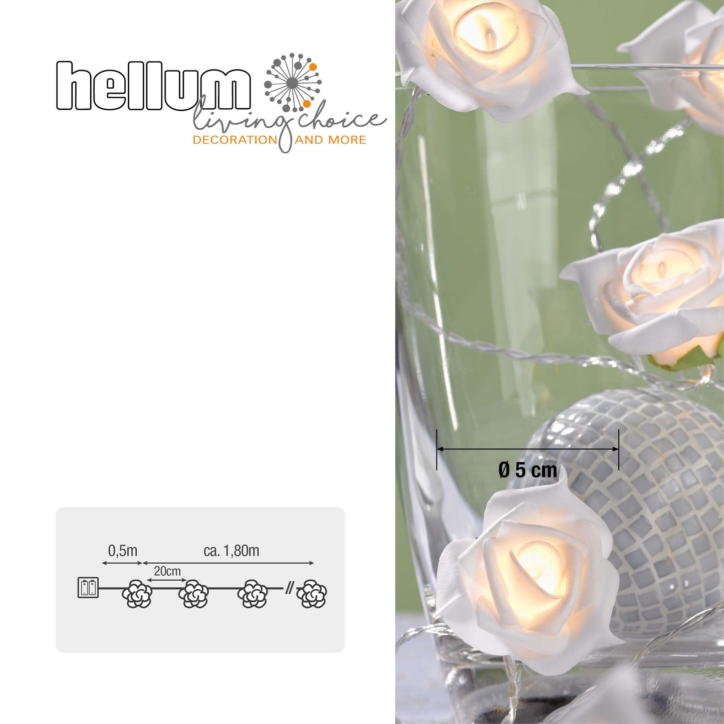 2er Set 10-tlg. LED-Lichterkette mit weißen Rosen, warm-weiße LEDs, batteriebetrieben 300239
