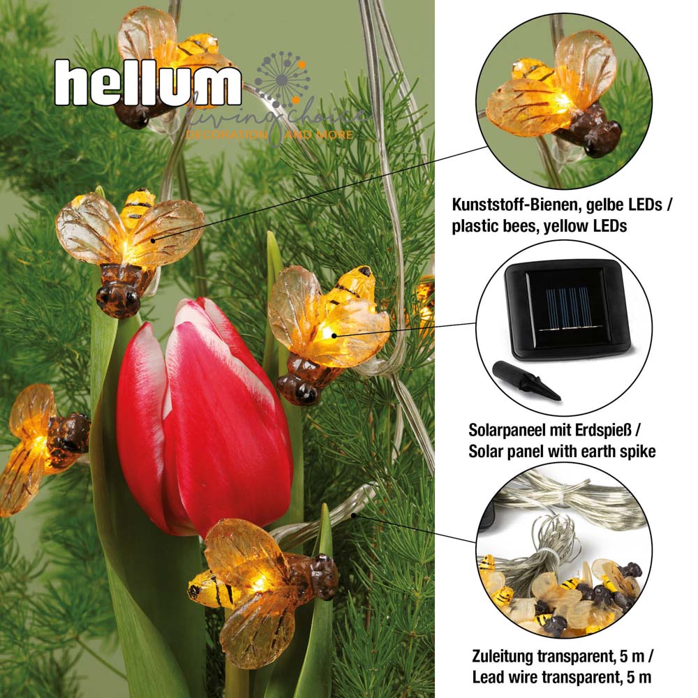 Hellum Solar Bienenlichterkette, 20 LEDs, beleuchtet 3,8m, für außen 350166
