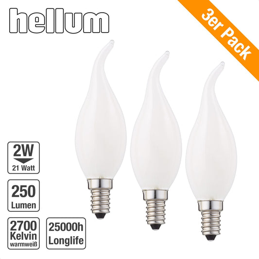 Hellum LED Glühlampen Windstoß, E14, 250 Lumen, 2,5 W, 2700 Kelvin, warmweiß, matt, 3er Set 220278