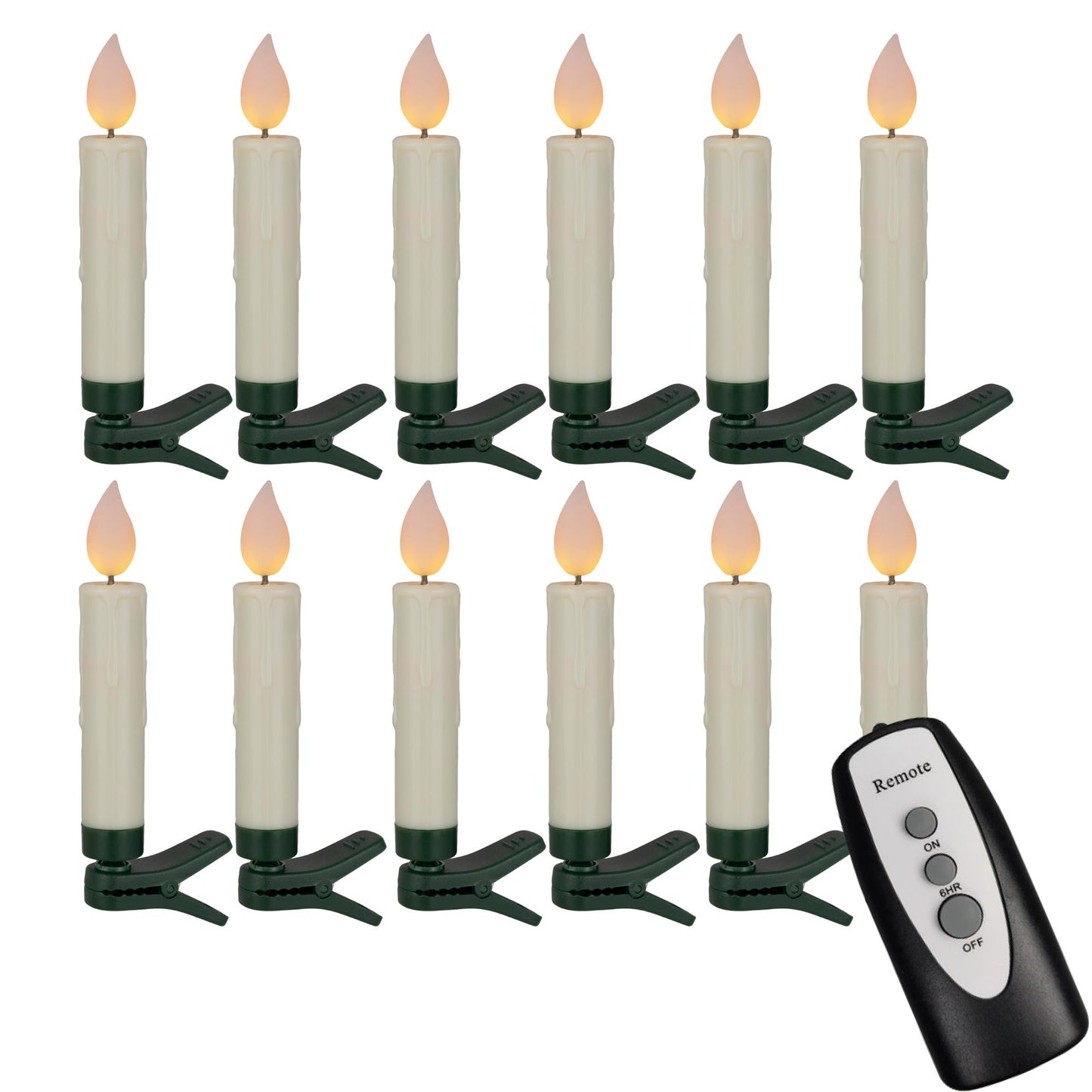12-tlg. LED-Weihnachtsbaumkerzen ohne Kabel, flackernd / nicht flackernd, warm-weiße LEDs