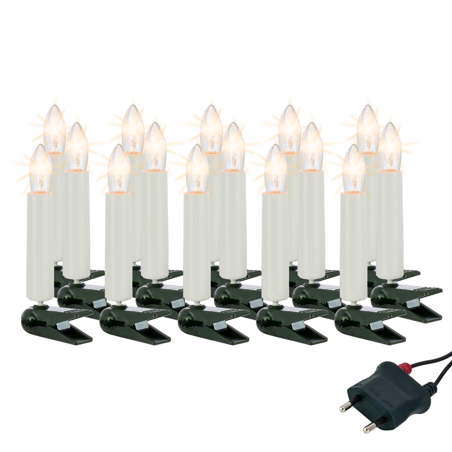 Riffelkerzenkette, 15 Lampen klar, für innen, teilbarer Stecker