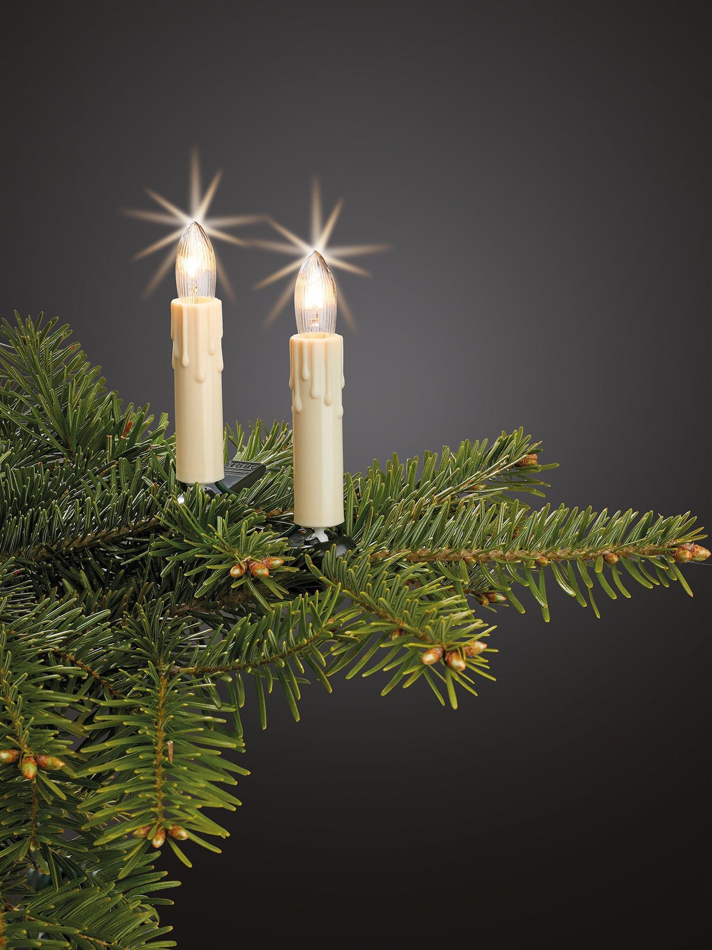 Riffelkette mit Tropfen elfenbein, 15 Lampen klar,  für innen, teilbarer Stecker