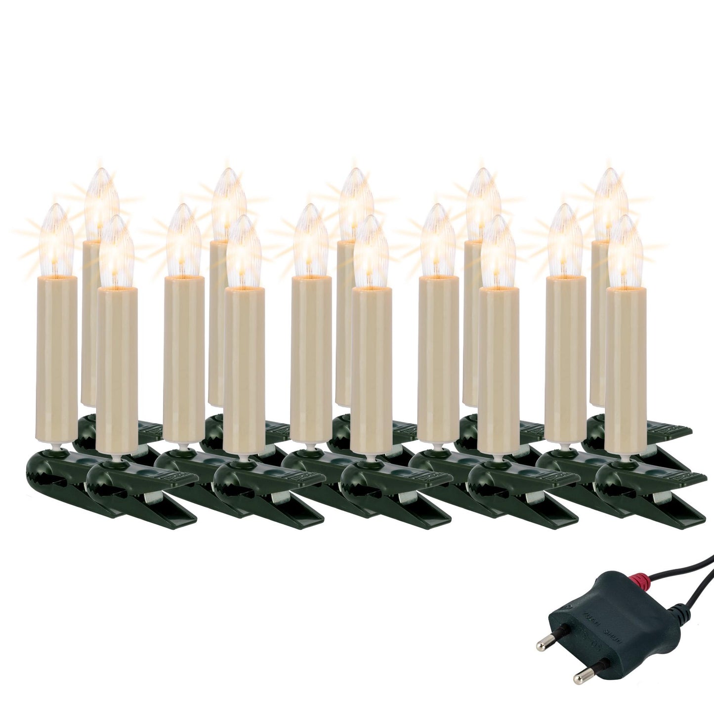 15-tlg. LED-Filament-Riffelkerzenkette, warm-weiß, für innen, teilbarer Stecker