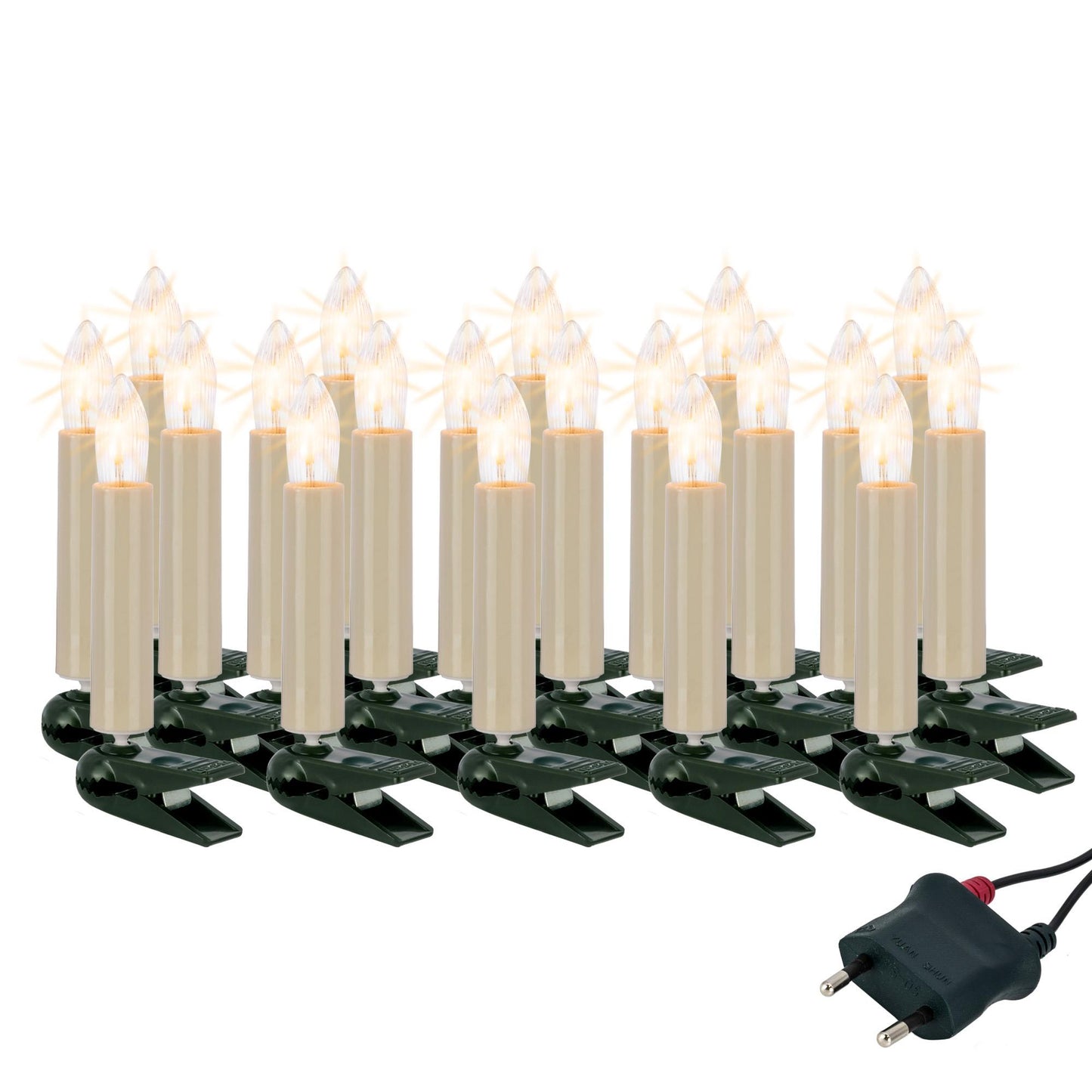 20-tlg. LED-Filament-Riffelkerzenkette, warm-weiß, für innen, teilbarer Stecker
