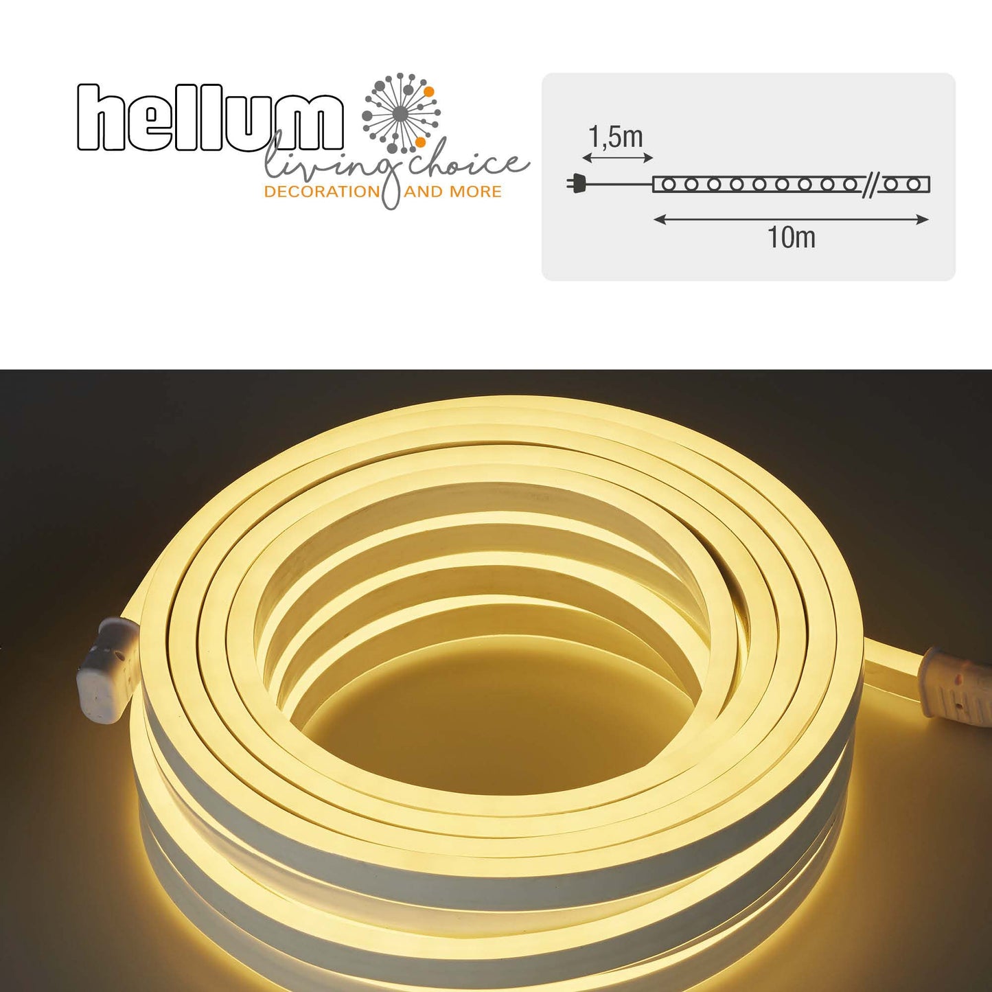 LED-Neon-Lichtschlauch, 10 m, 120 warm-weiße LEDs pro Meter