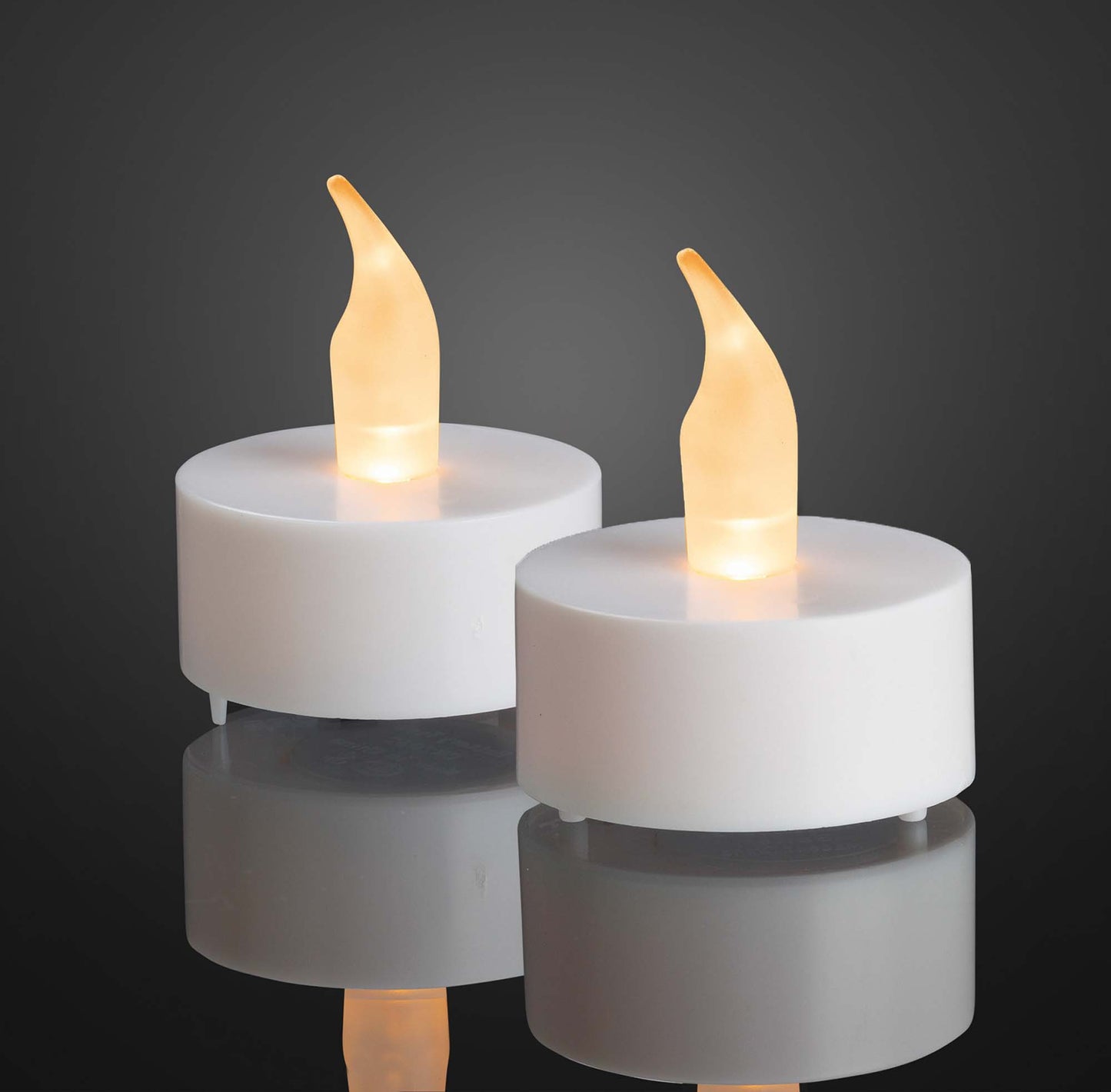 LED-Teelicht weiß, gelbe LEDs, 2er Set, batteriebetrieben