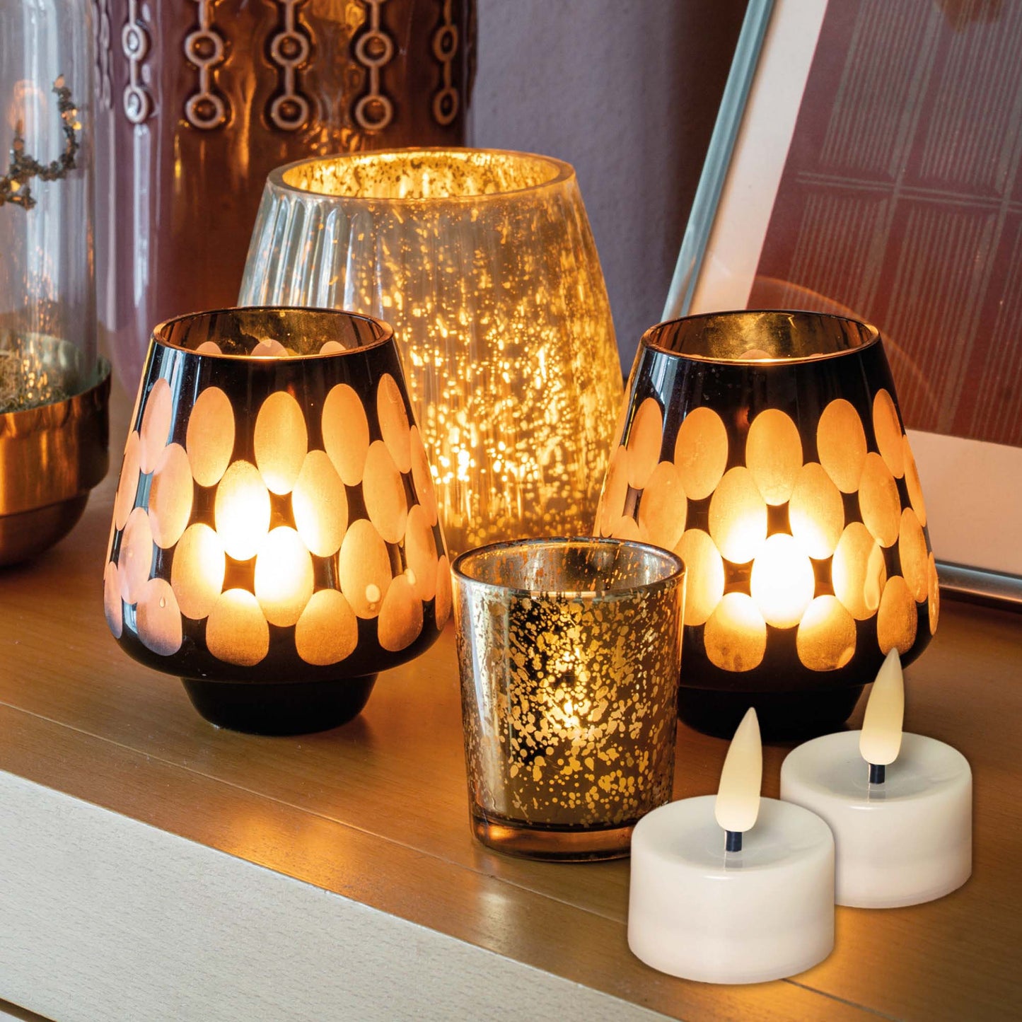 LED-Teelicht mit echtem Docht, 4er Set, batteriebetrieben