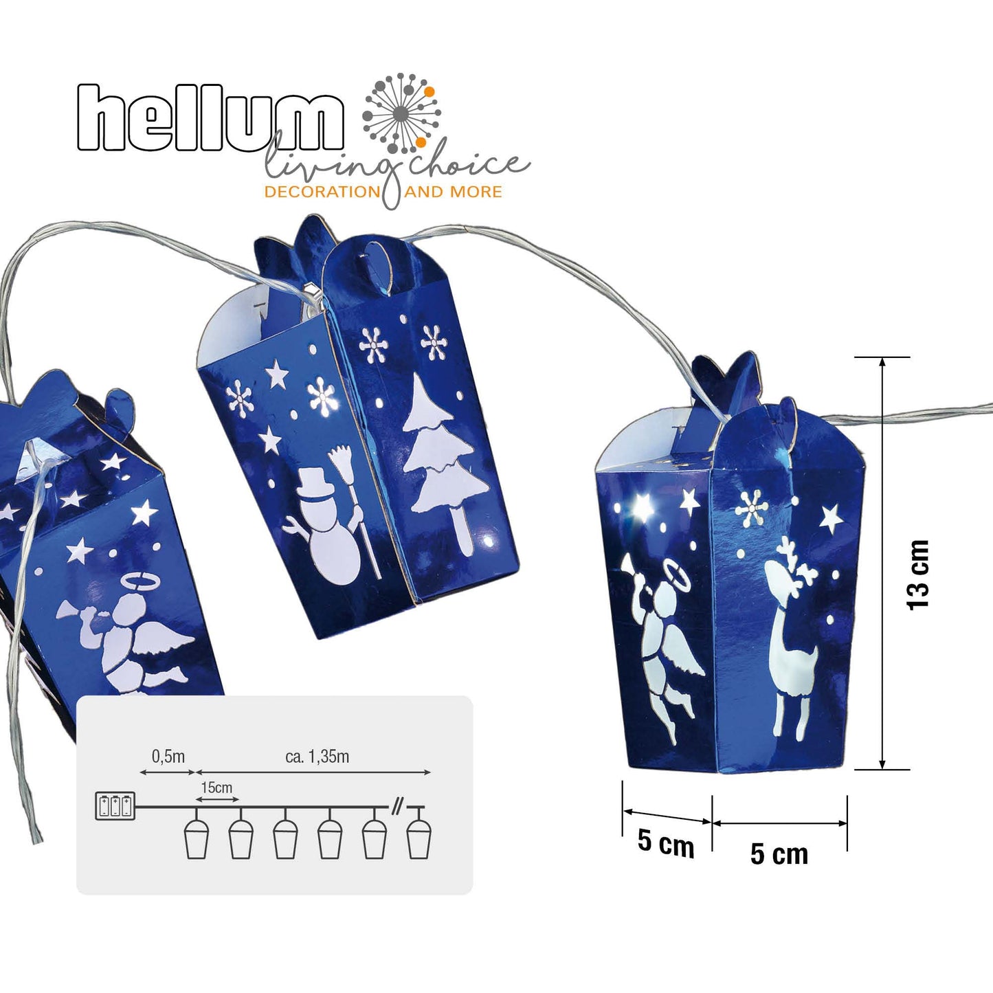 10-tlg. LED-Lichterkette mit blauen Geschenkboxen, warm-weiß, transparentes Kabel, batteriebetrieben