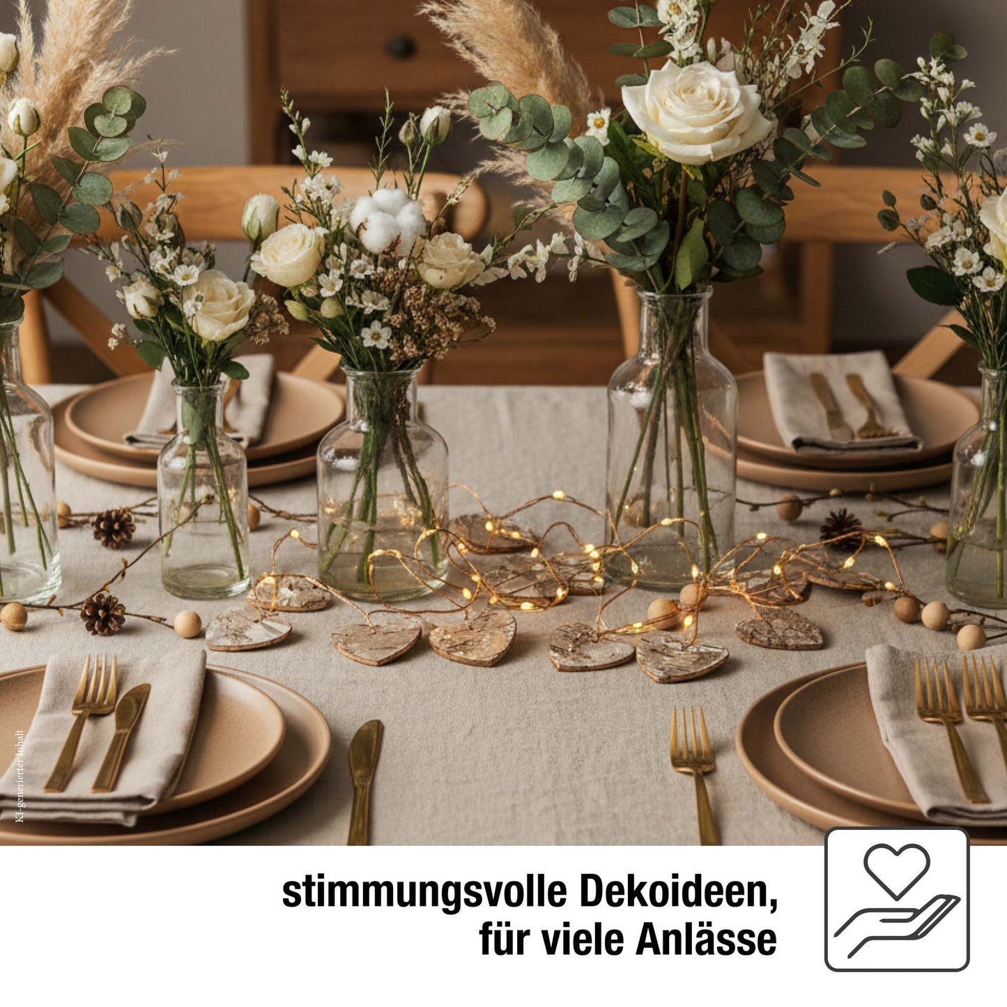 Hellum LED Herzlichterkette Holz, 10 Holzherzen, beleuchtet 0,95 m, Batterie 520453