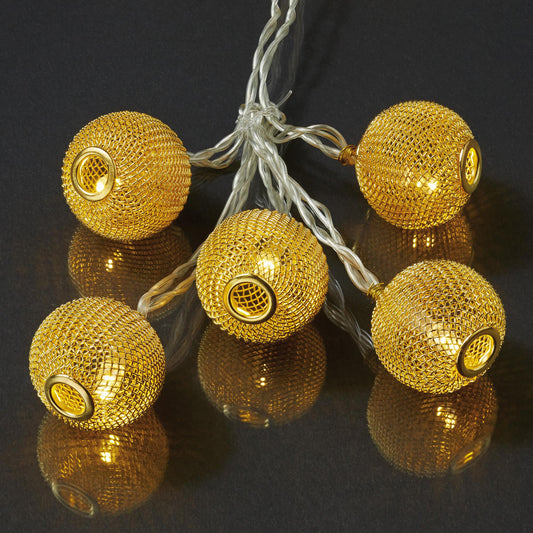 LED-Lichterkette mit goldenen Metallbällen, 10 LEDs ww, batteriebetrieben 300314