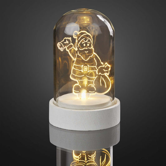 LED-Glas-Glocke mit Acryl Weihnachtsmann, 1 LED ww, Batterien inkl.