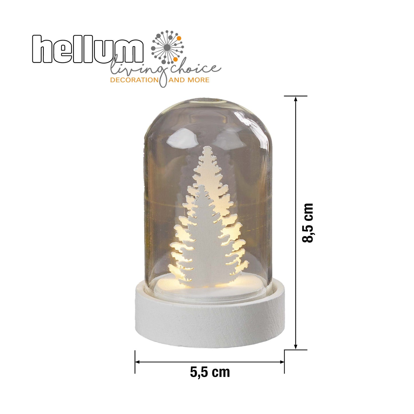LED-Glas-Glocke mit Tannenbäumen, 1 LED ww, Batterien inkl.