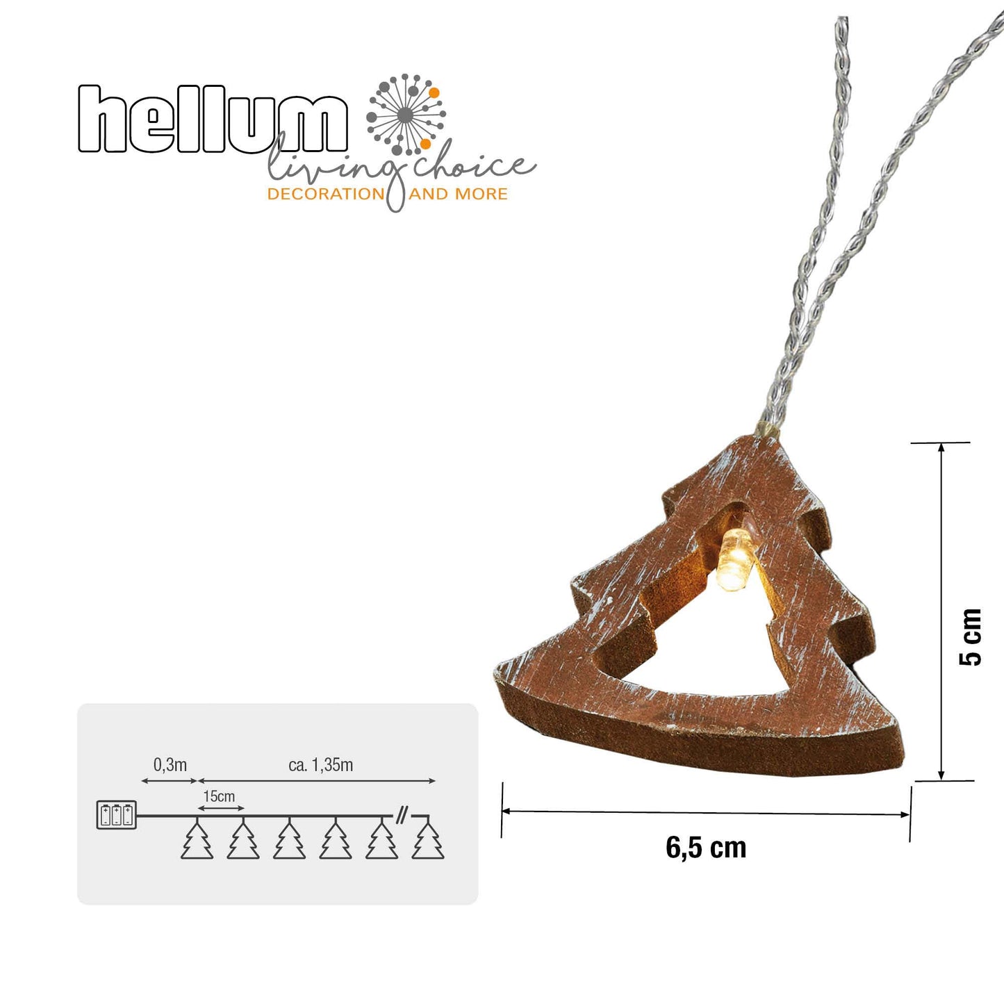 LED-Lichterkette mit Holztannenbäumen, 10 LEDs ww, batteriebetrieben