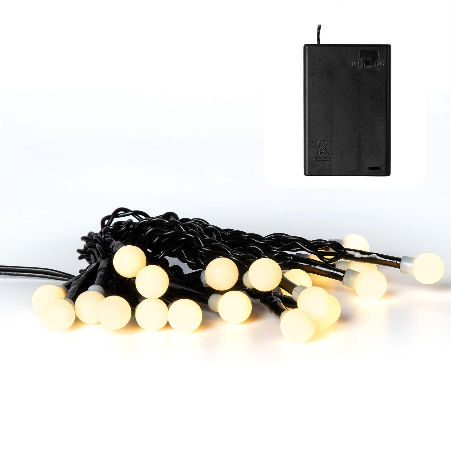 LED-Lichterkette mit Perlen, 20 LEDs ww, mit Timer, für innen, batteriebetrieben