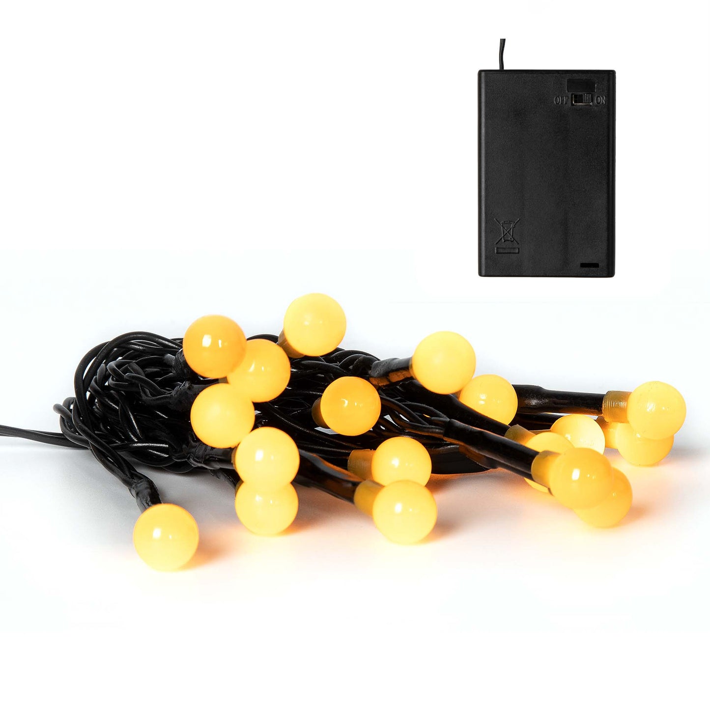 LED-Lichterkette mit Perlen, 20 LEDs gelb, mit Timer, für innen, batterbetrieben
