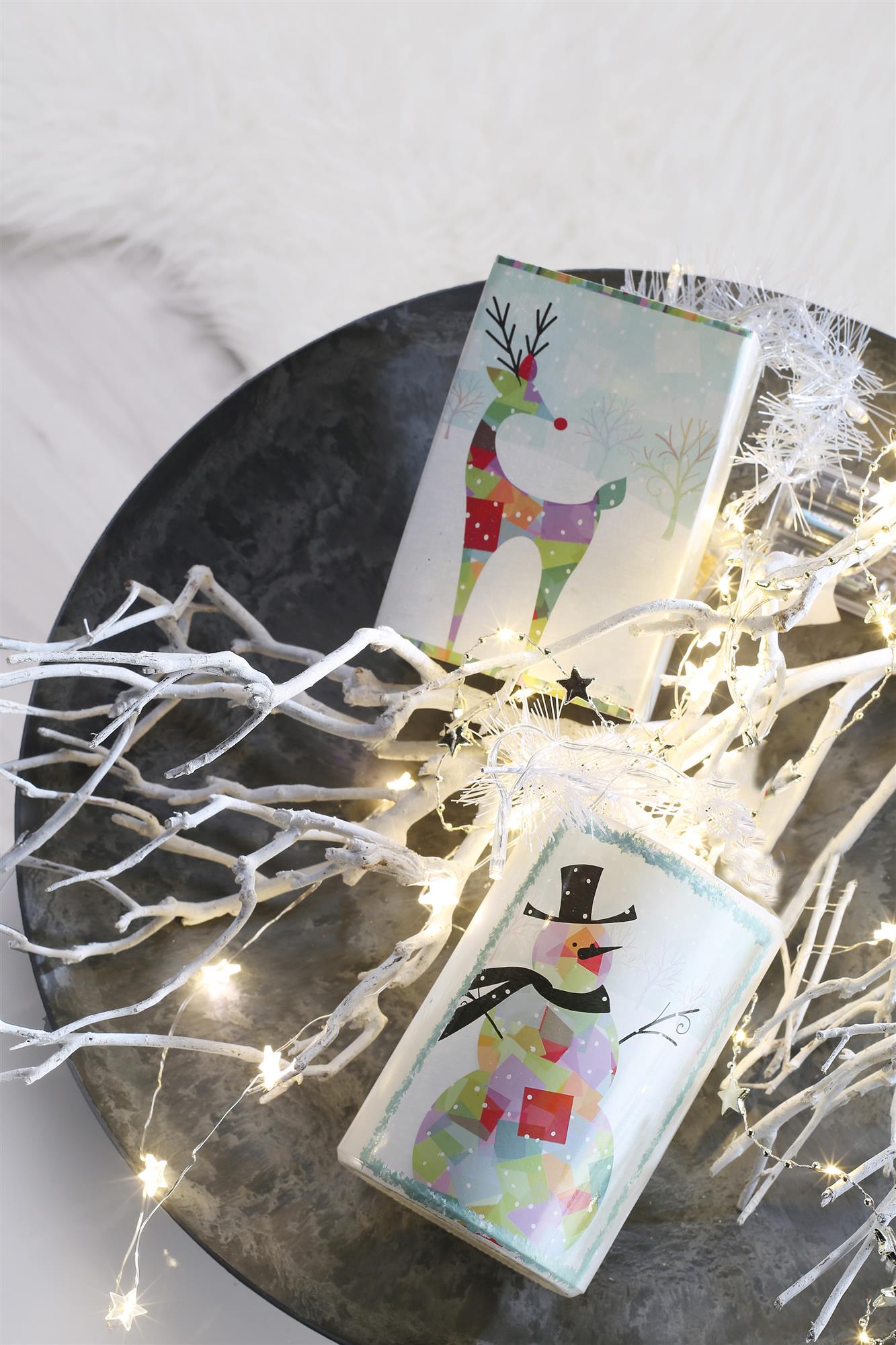 LED-Glasvase, rund “ Schneemann“, 10 LEDs, batteriebetrieben