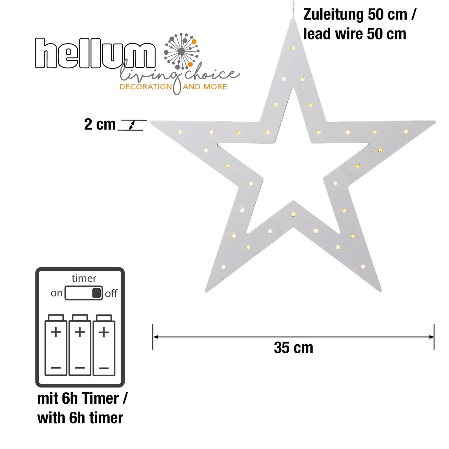 LED-Holzstern weiß,  30 LEDs ww, batteriebetrieben