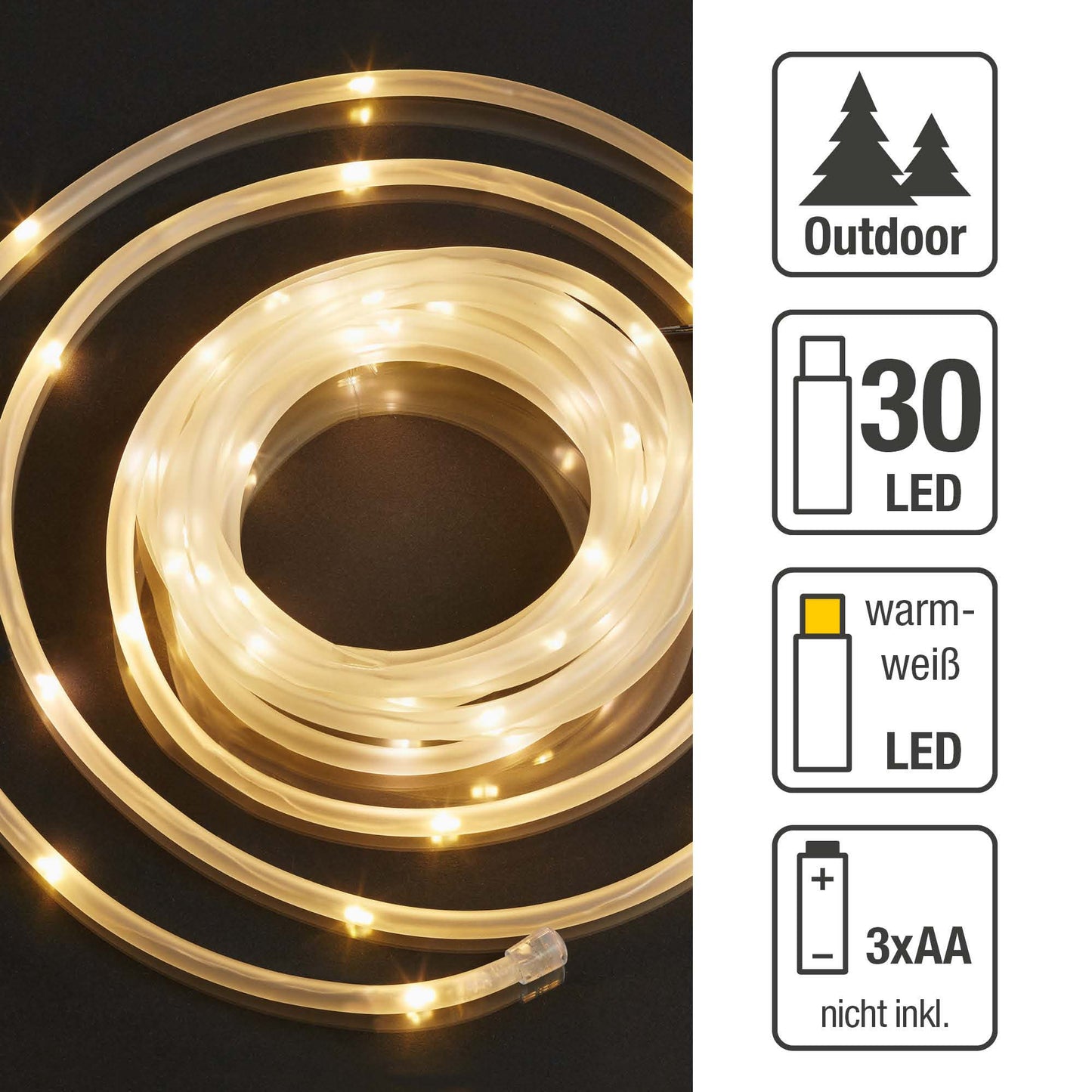LED-Tubelight matt, 30 LEDs ww, mit Timer, batteriebetrieben