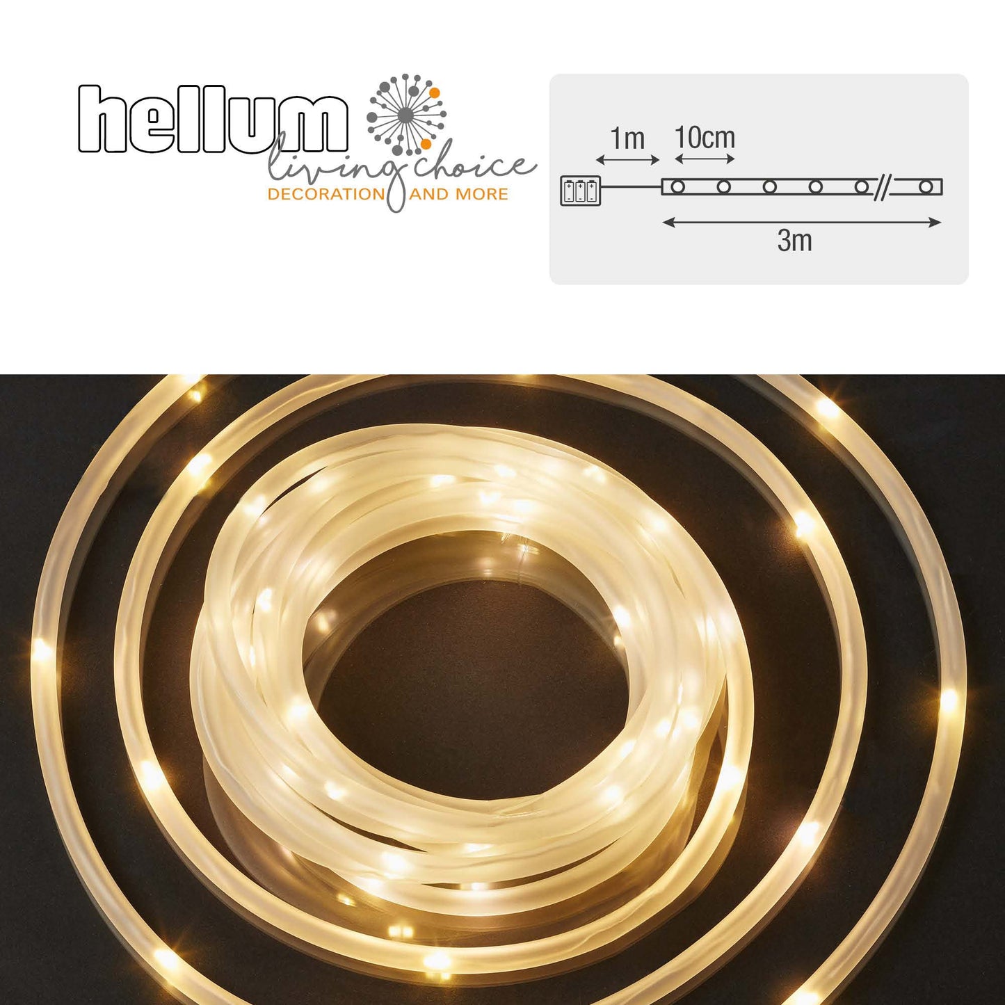 LED-Tubelight matt, 30 LEDs ww, mit Timer, batteriebetrieben