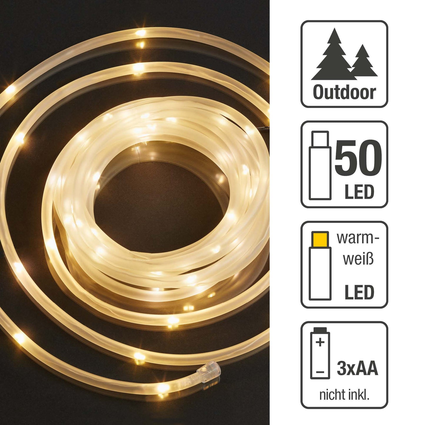 LED-Tubelight matt, 50 LEDs ww, mit Timer, batteriebetrieben