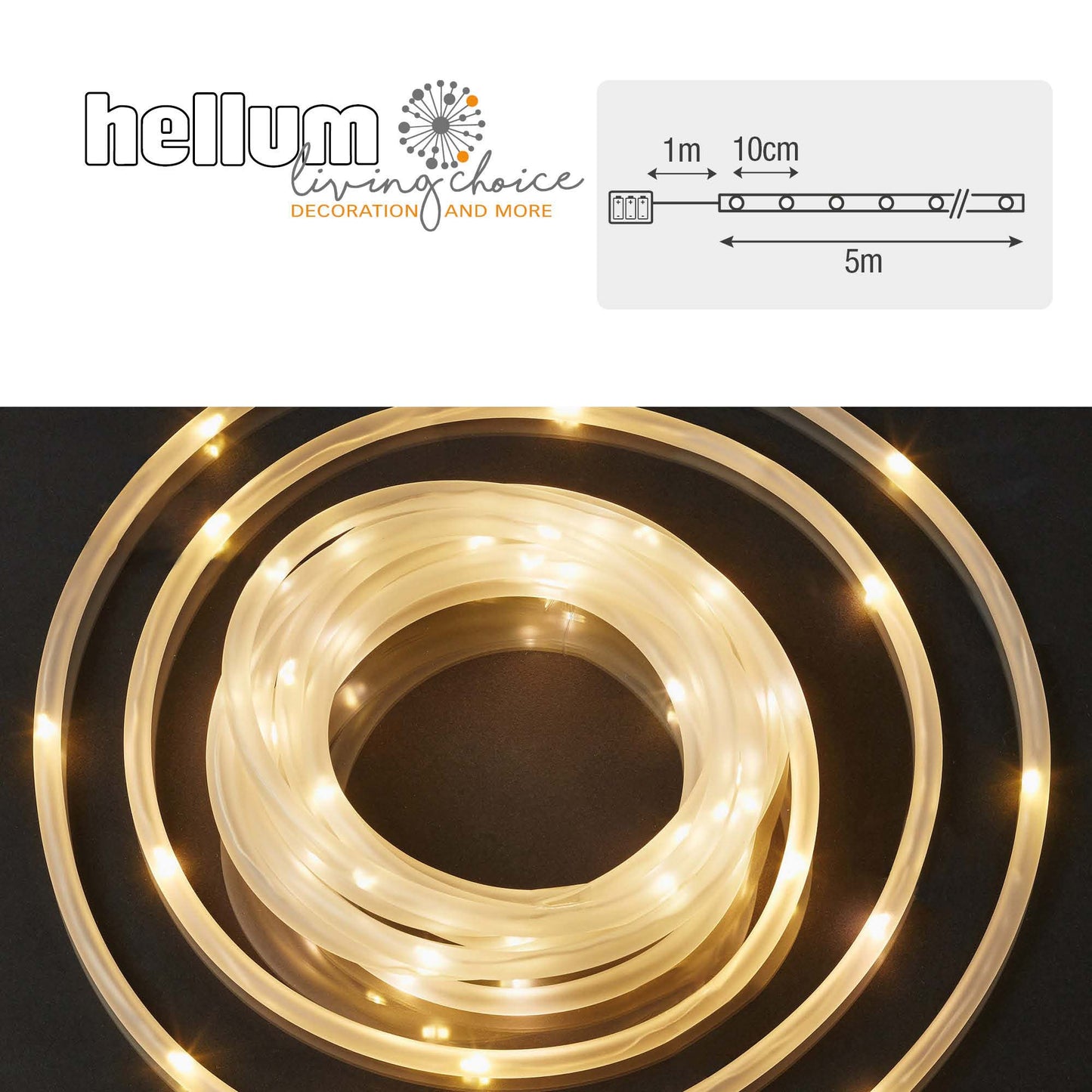 LED-Tubelight matt, 50 LEDs ww, mit Timer, batteriebetrieben