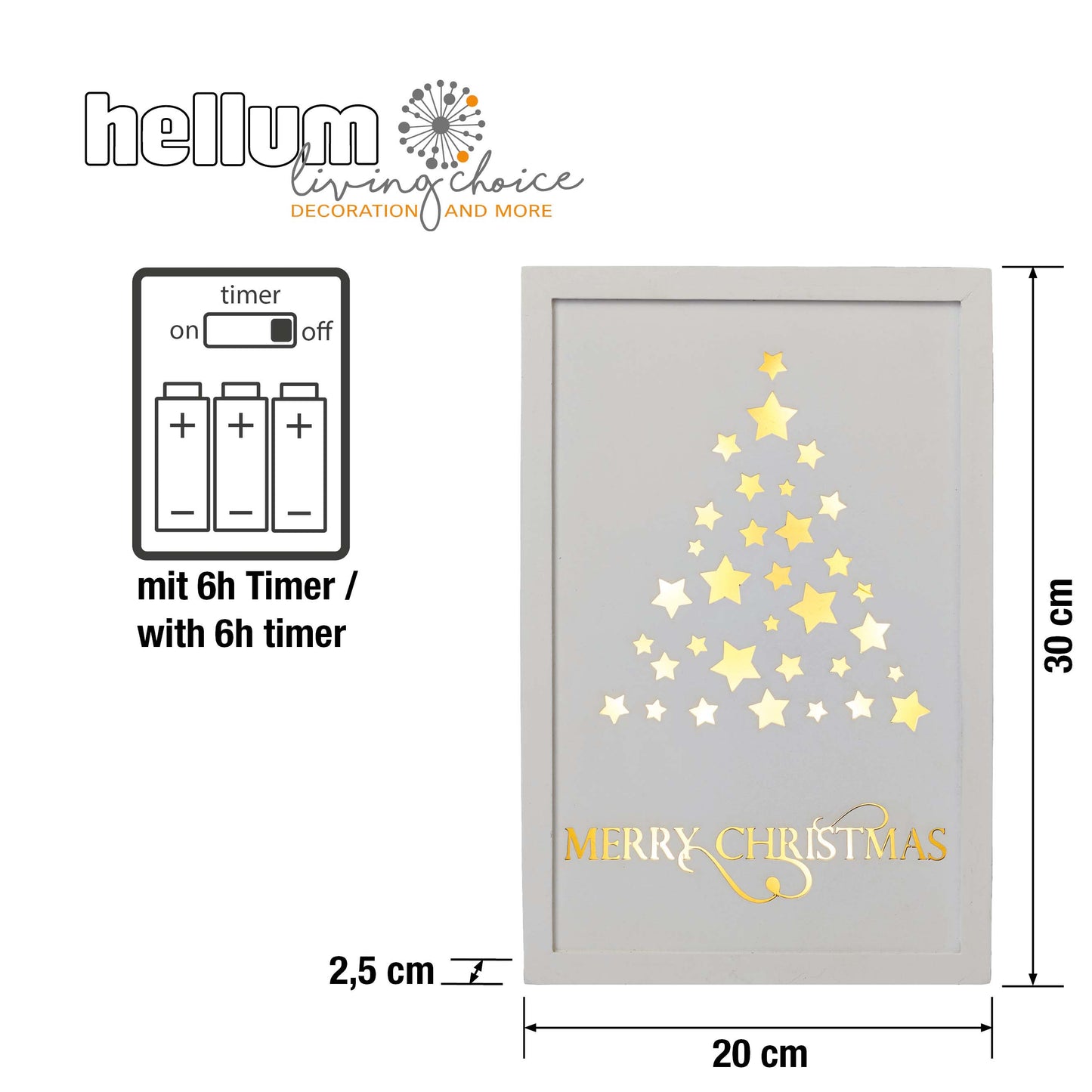 LED-Bild, Tannenbaum und "Merry Christmas", mit Timer, batteriebetrieben