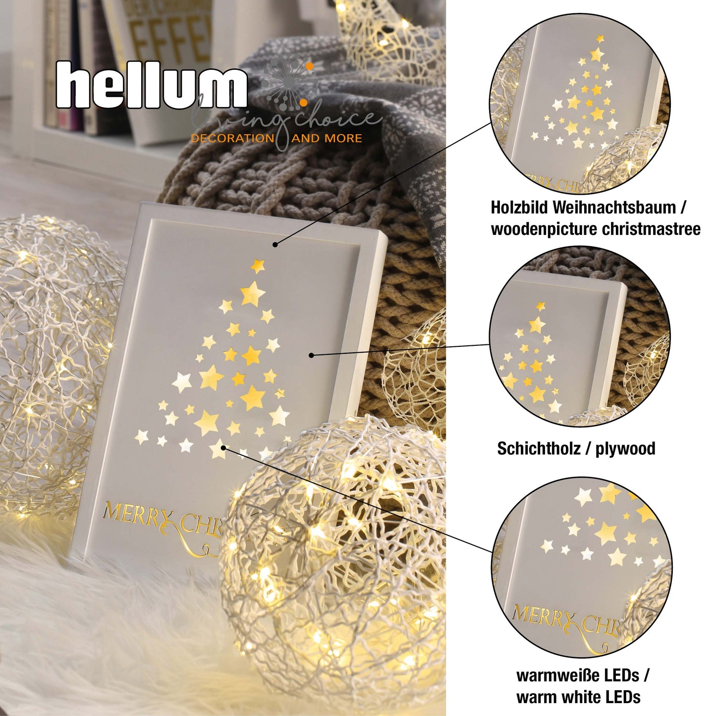LED-Bild, Tannenbaum und "Merry Christmas", mit Timer, batteriebetrieben