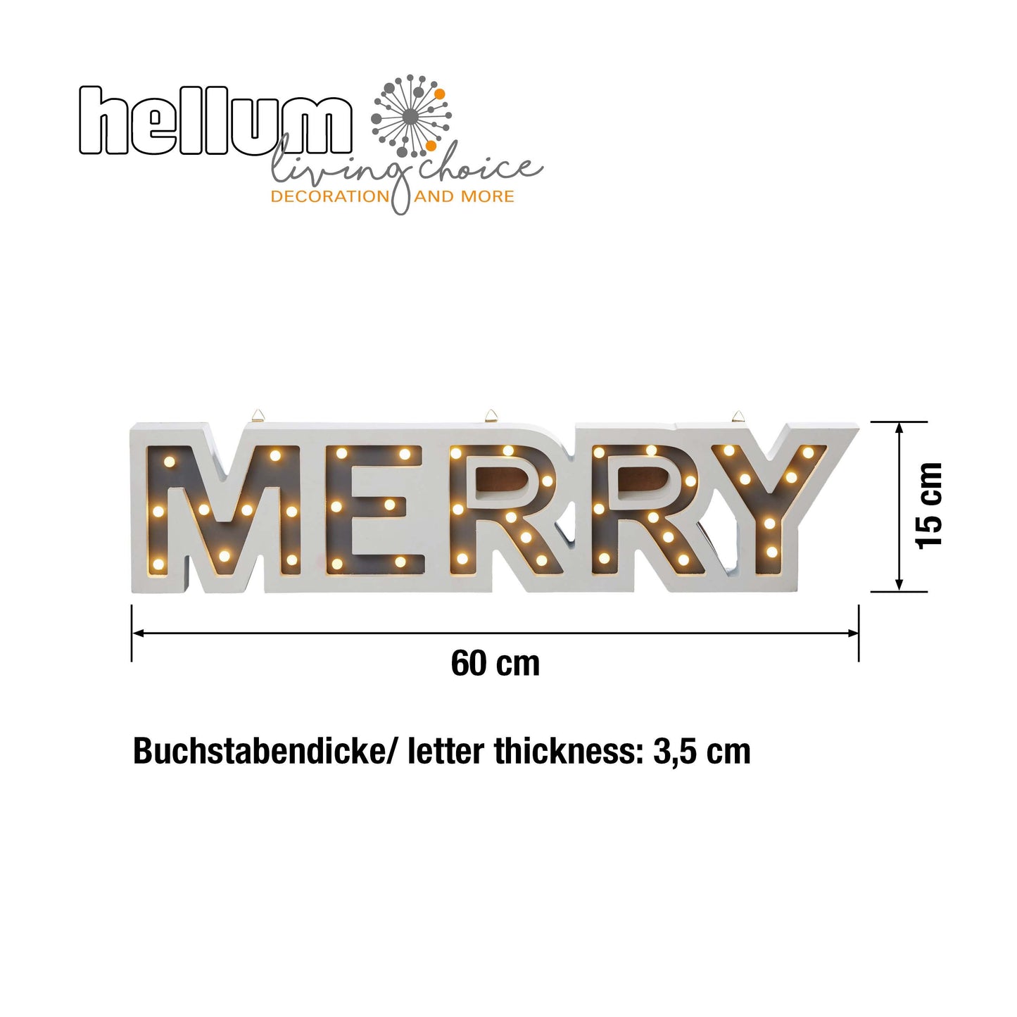 LED-Schrift "Merry", 37 LEDs, ww, mit Timer, batteriebetrieben