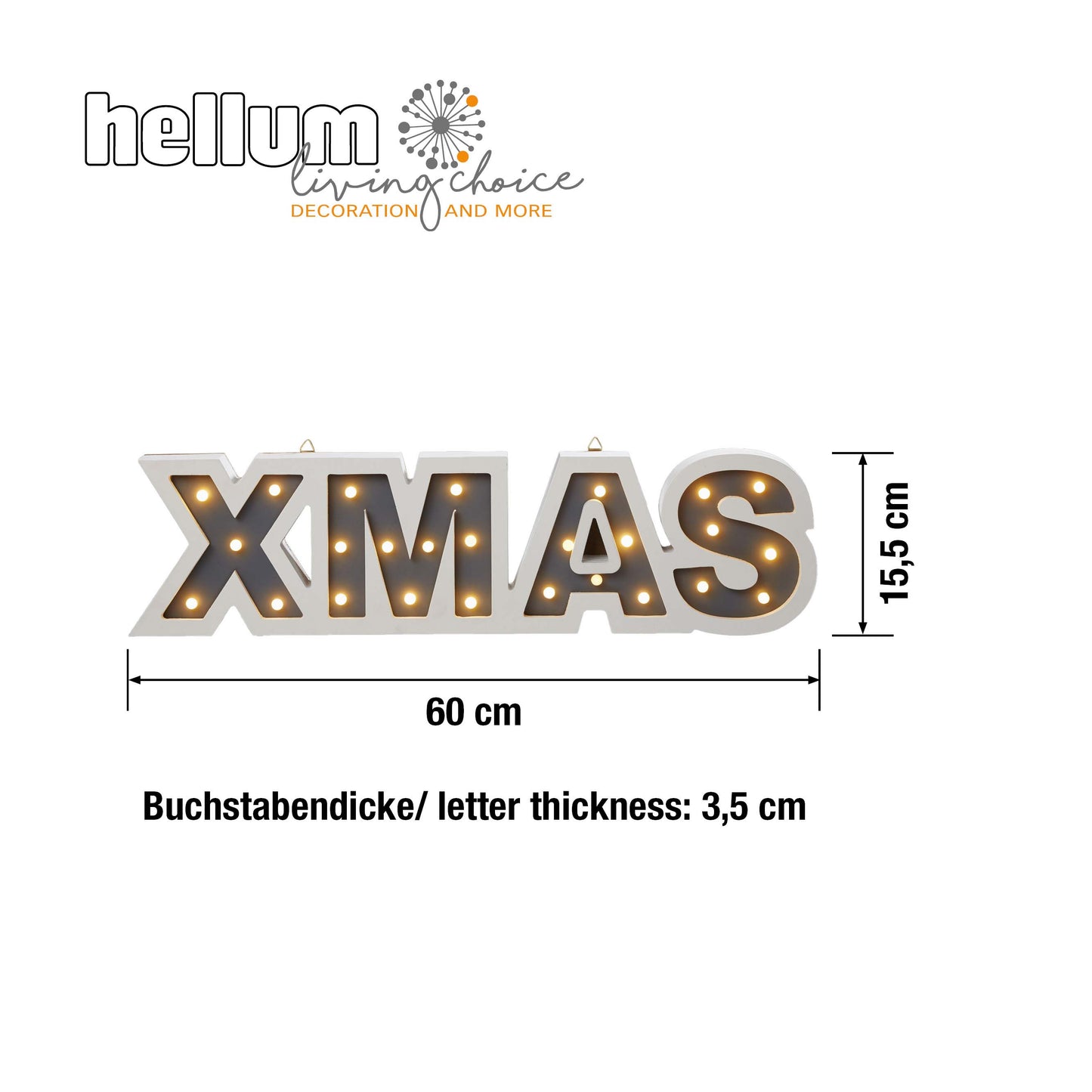 LED-Schrift "Xmas", 26 LEDs ww, mit Timer, batteriebetrieben