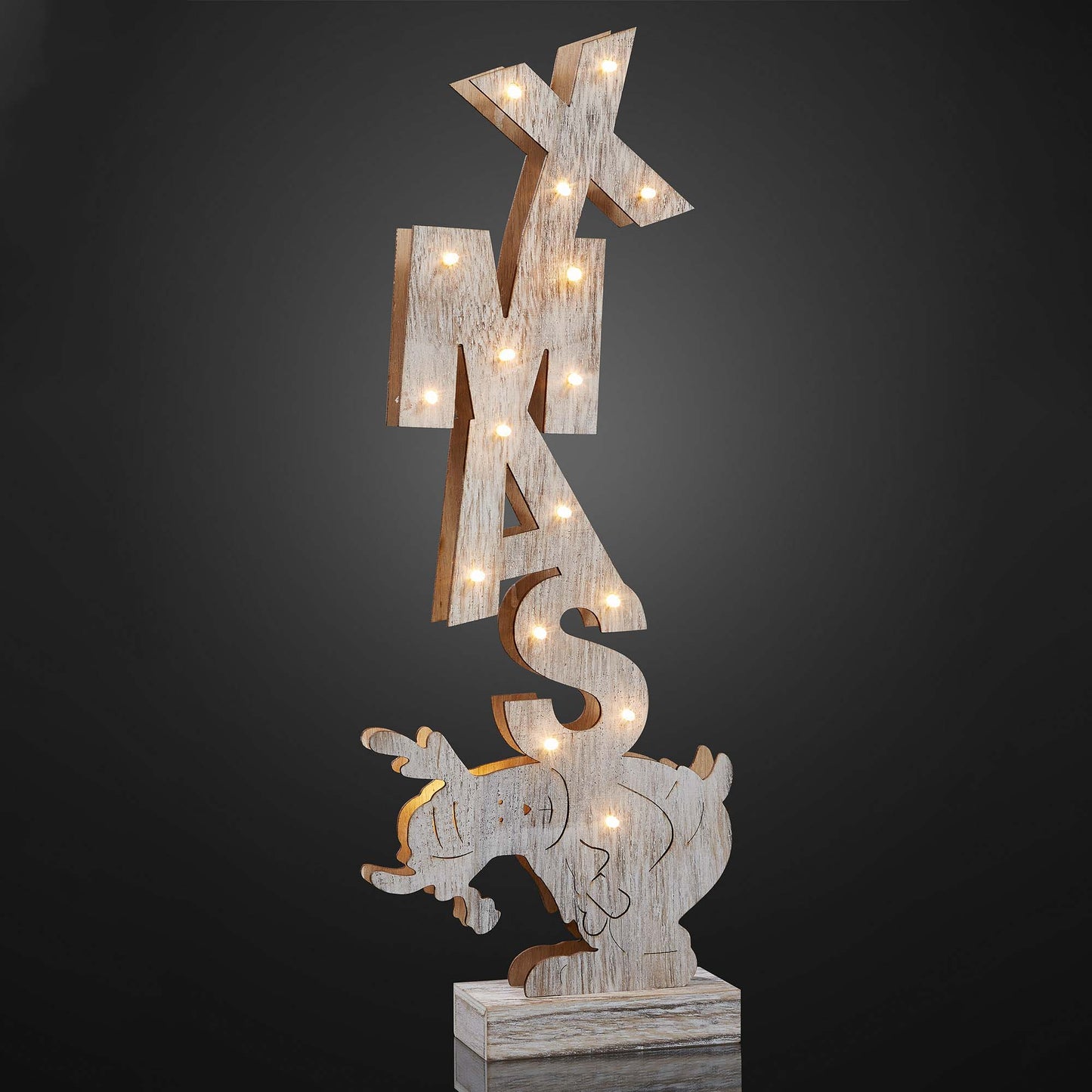 LED-Rentier aus Holz "Xmas", 18 LEDs warm-weiß,  batteriebetrieben