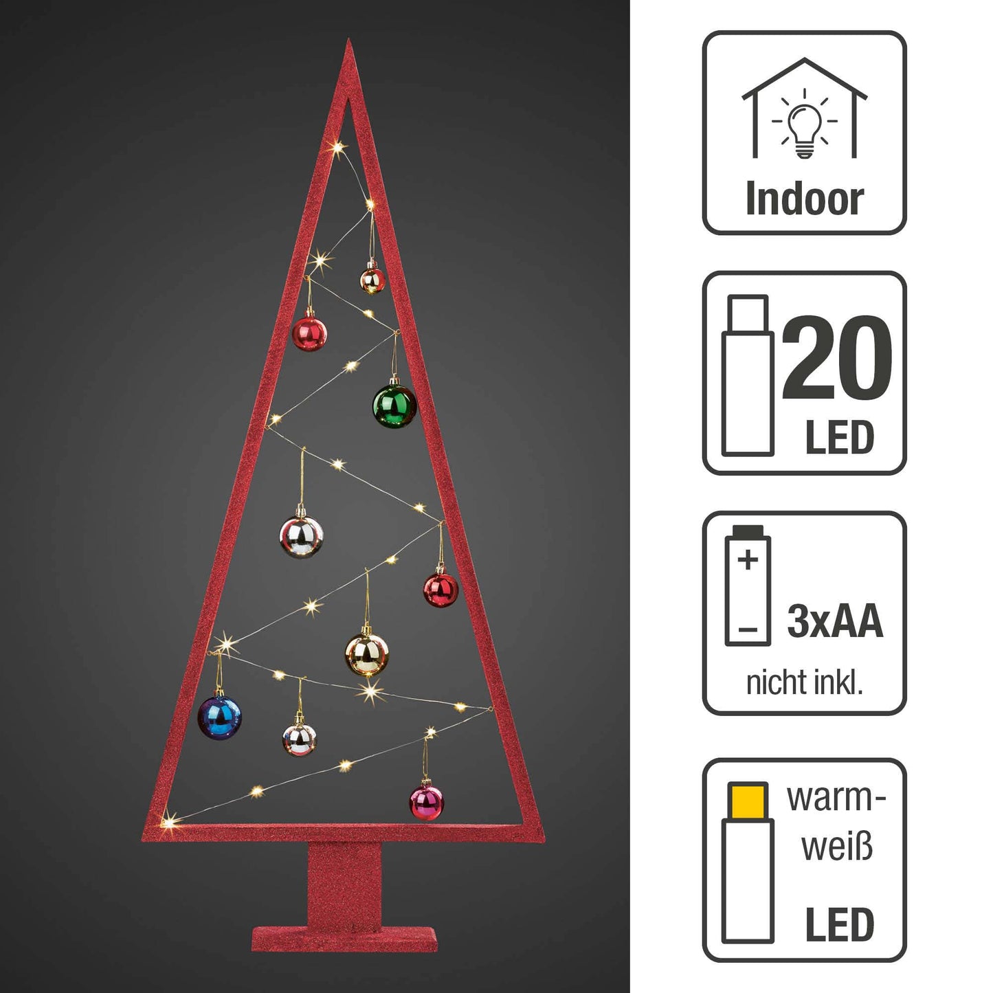 LED Pyramide, 10 LEDs ww, H: 99cm, mit Timer, batteriebetrieben