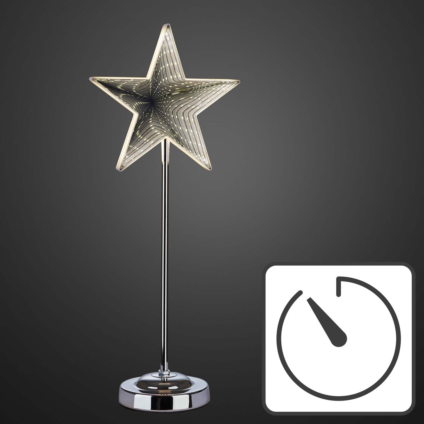 LED-Stern, Infinity Effekt, mit Standfuß, H 45cm, DIA 20cm, 42 LEDs ww, mit Timer, batteriebetrieben