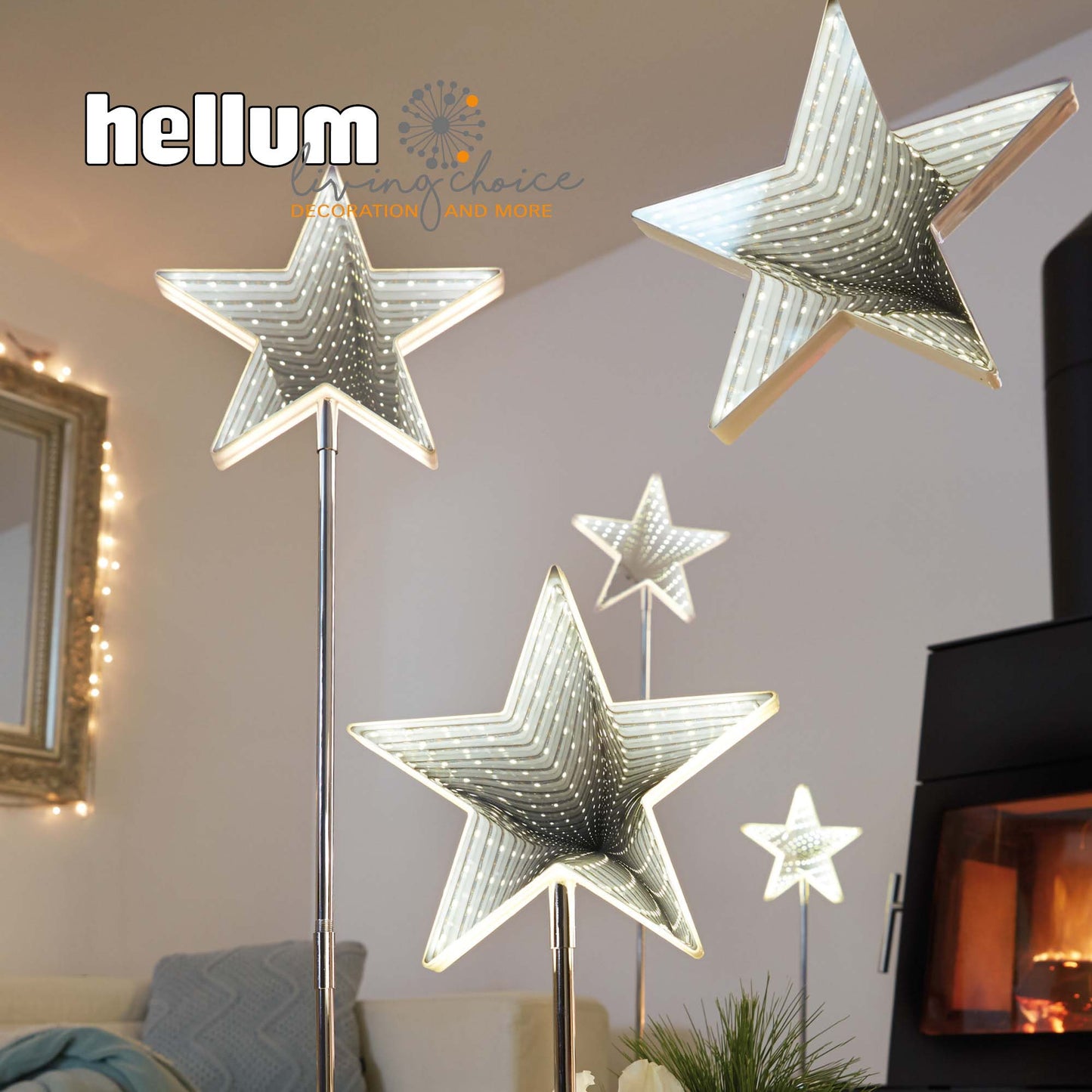 LED-Stern, Infinity Effekt, mit Standfuß, H: 75cm, DIA 20cm, 42 LEDs ww, mit Timer, batteriebetrieben