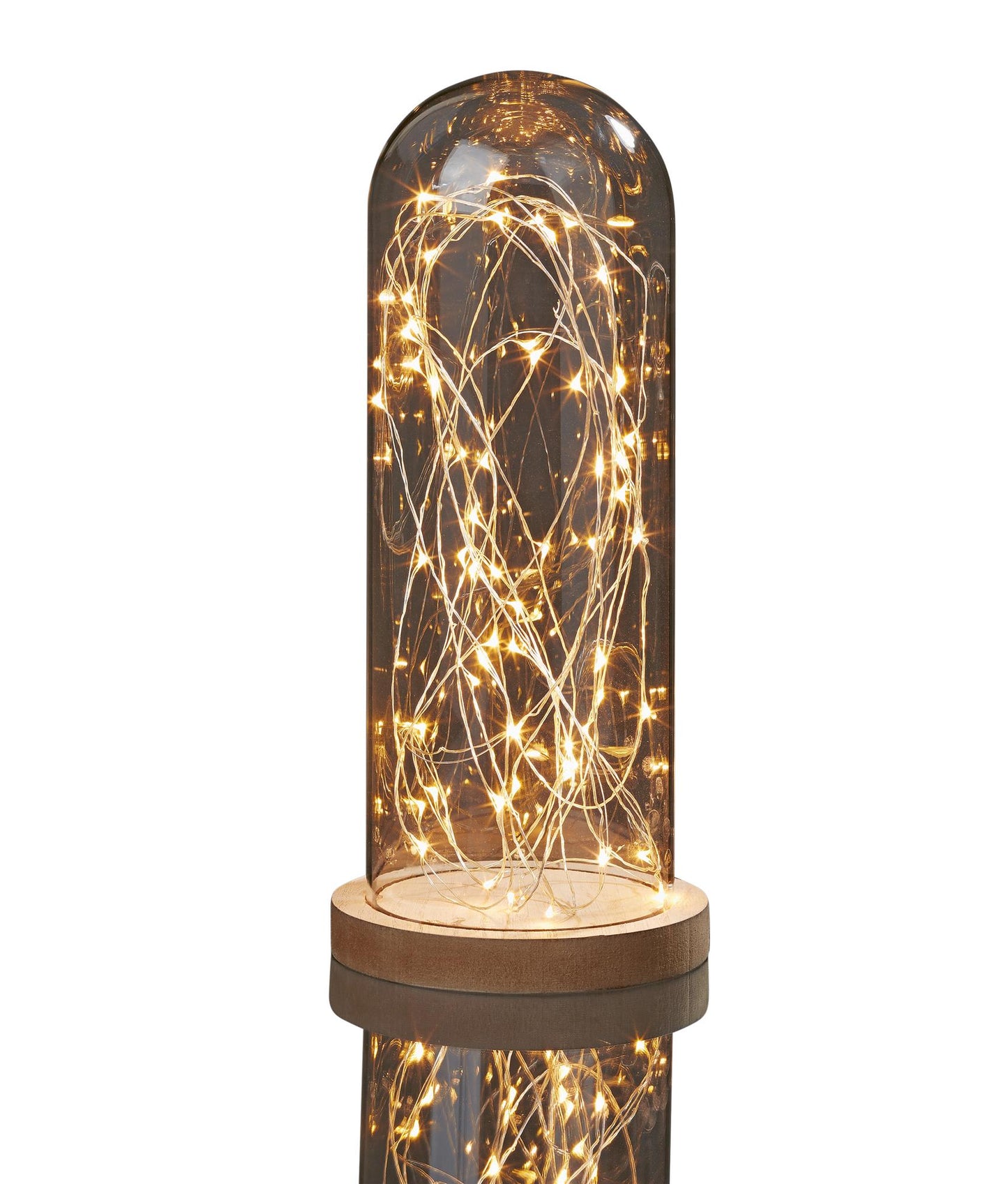 LED-Glasglocke mit Lichterkette, 60 warm-weiße LEDs, batteriebetrieben