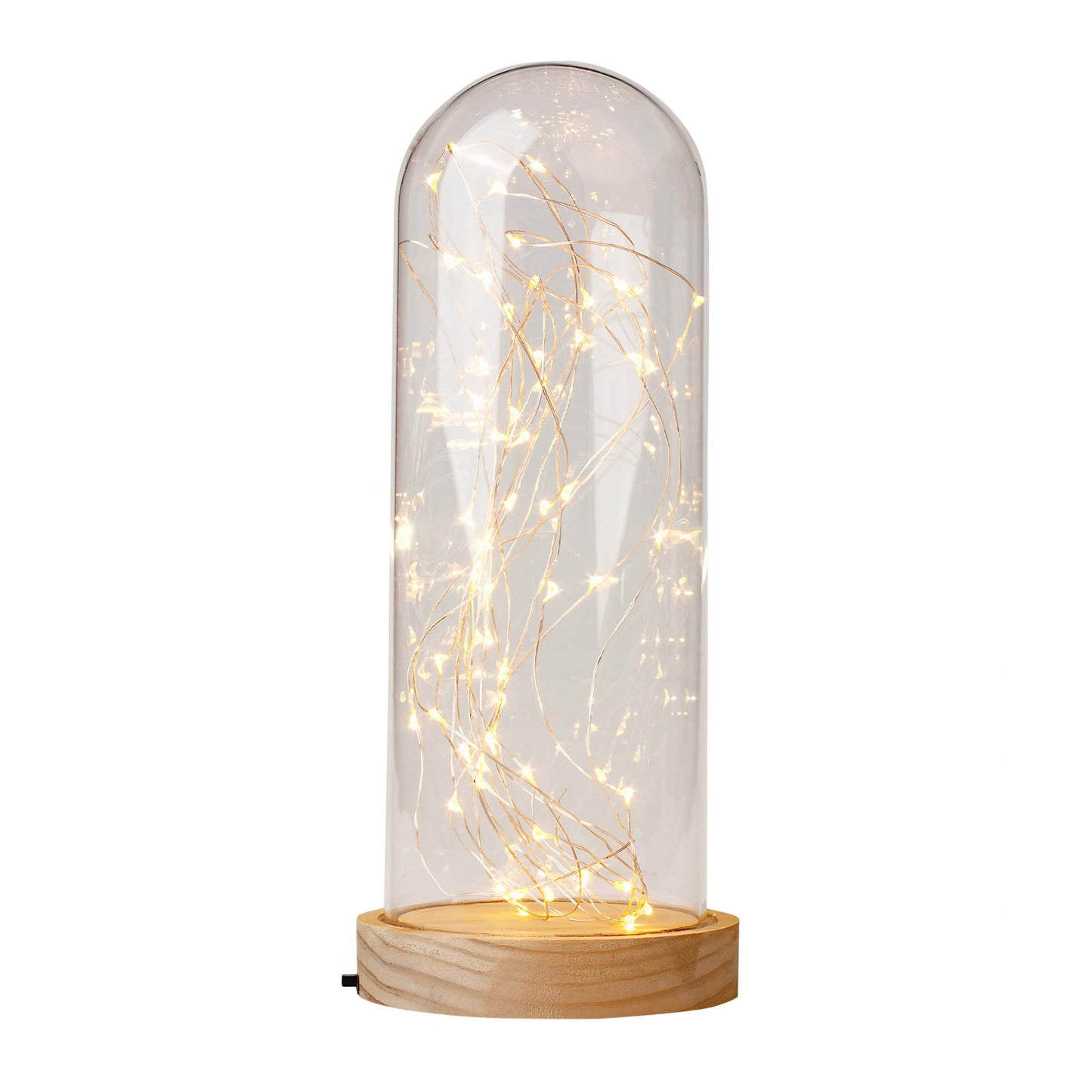 Hellum Glasglocke mit LED-Lichterkette, 60 LEDs, batteriebetrieben, Timer, 13×30 cm 152982