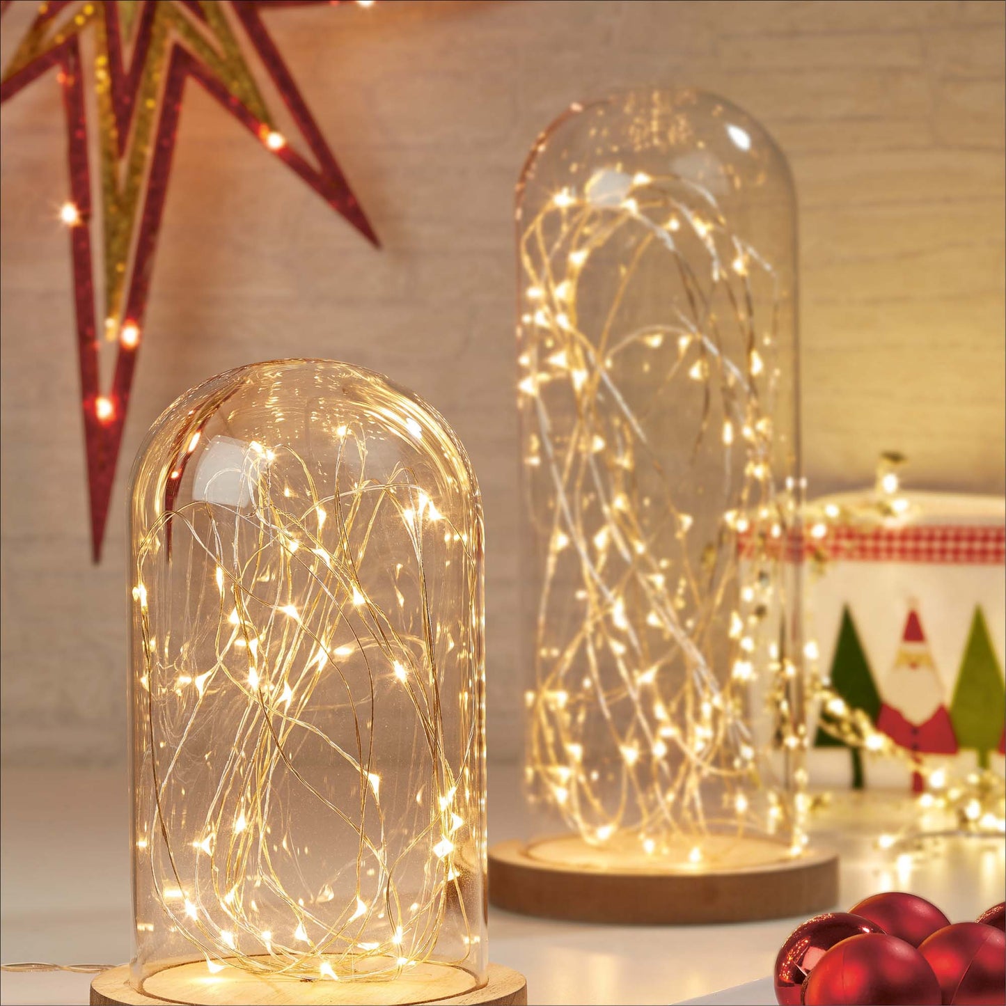Hellum Glasglocke mit Lichterkette, 60 LEDs, batteriebetireben, ø13 x H 30cm 522792