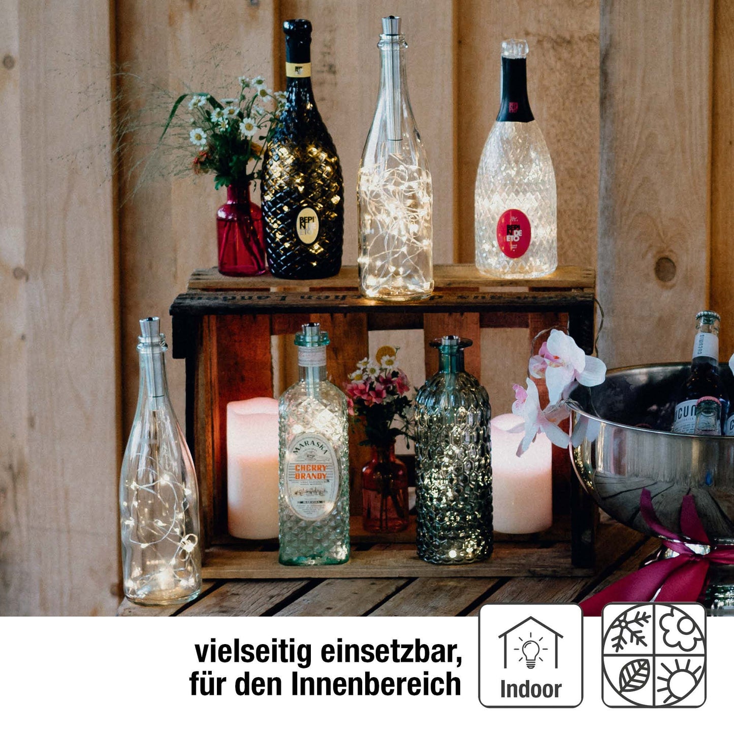 Hellum LED Flaschenlicht, 20 LEDs, Timer, Metallkorken, Batterie 2-er Set 150582