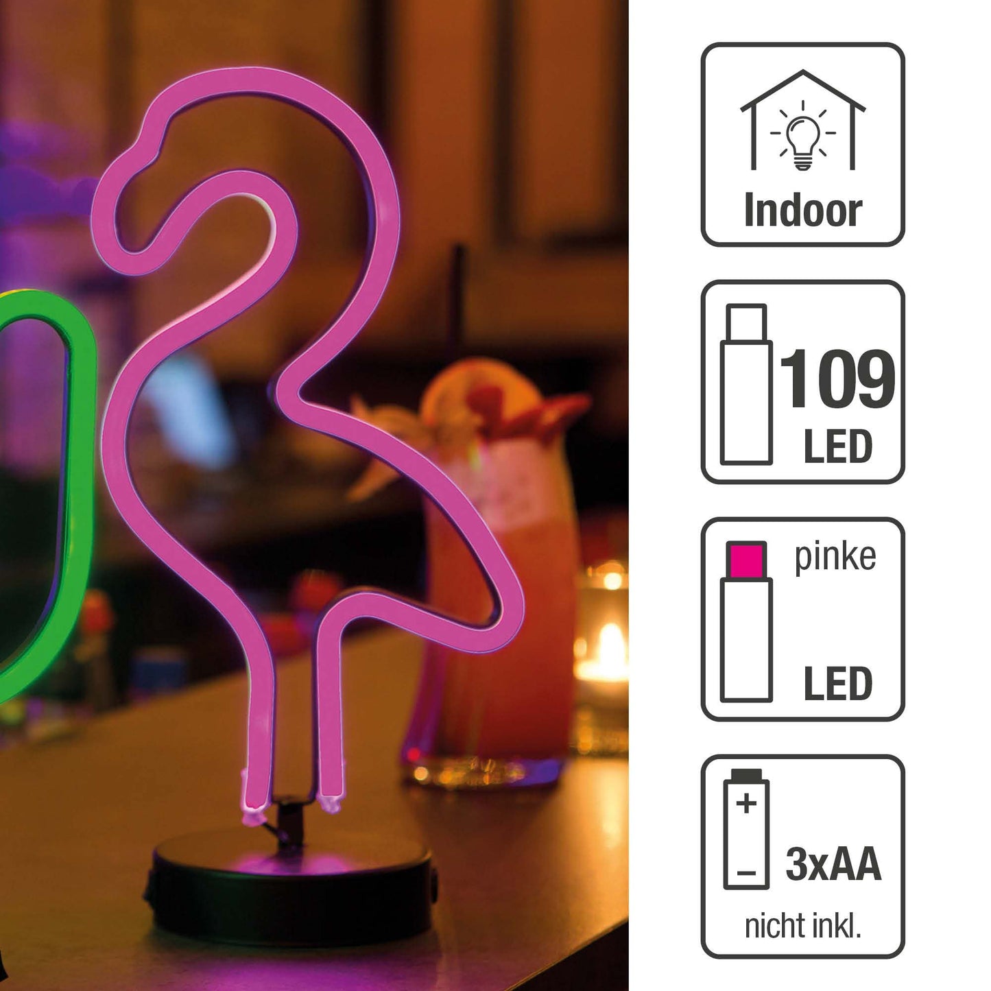 LED-Flamingo, pink, Höhe: 30 cm, batteriebetrieben
