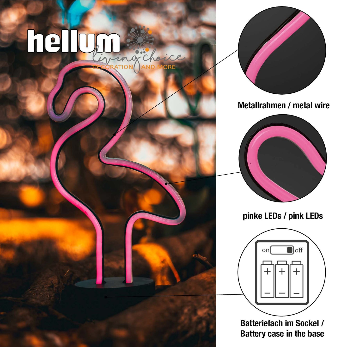 LED-Flamingo, pink, Höhe: 30 cm, batteriebetrieben