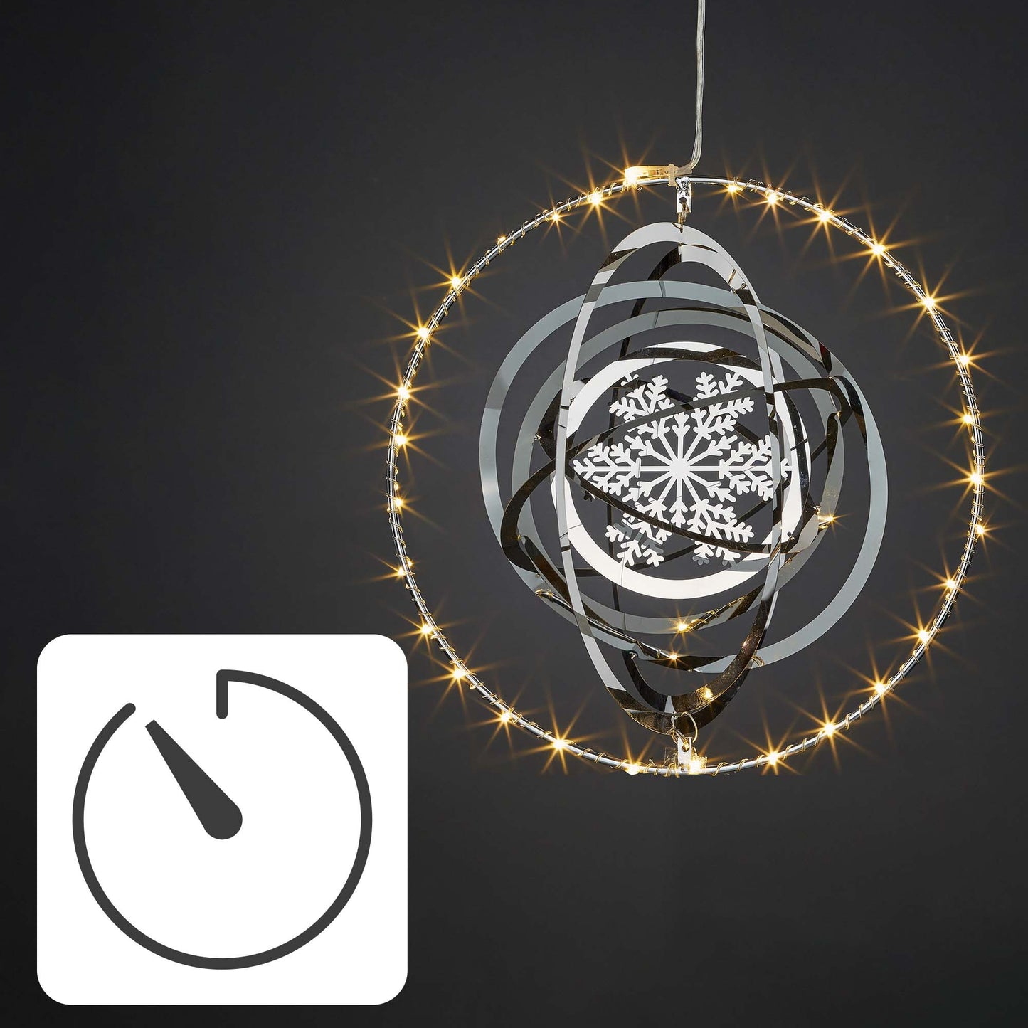 LED-3D Metall-Kugel, 30 LEDs ww,  batteriebetrieben