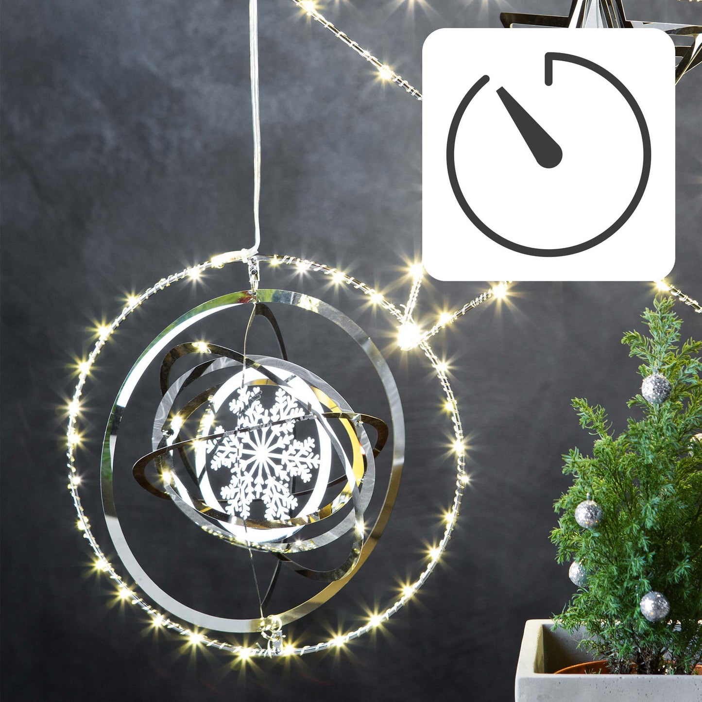 LED-3D Metall-Kugel, 30 LEDs ww,  batteriebetrieben