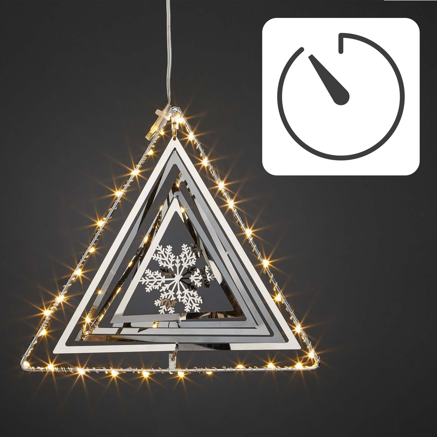 LED-3D Metall-Dreieck, 30 LEDs ww, batteriebetrieben