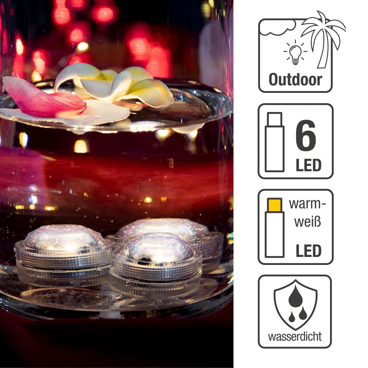 LED Teelichter 2er Set außen, 6 LED warmweiß, Ø29 mm, mit Fernbedienung, batteriebetrieben