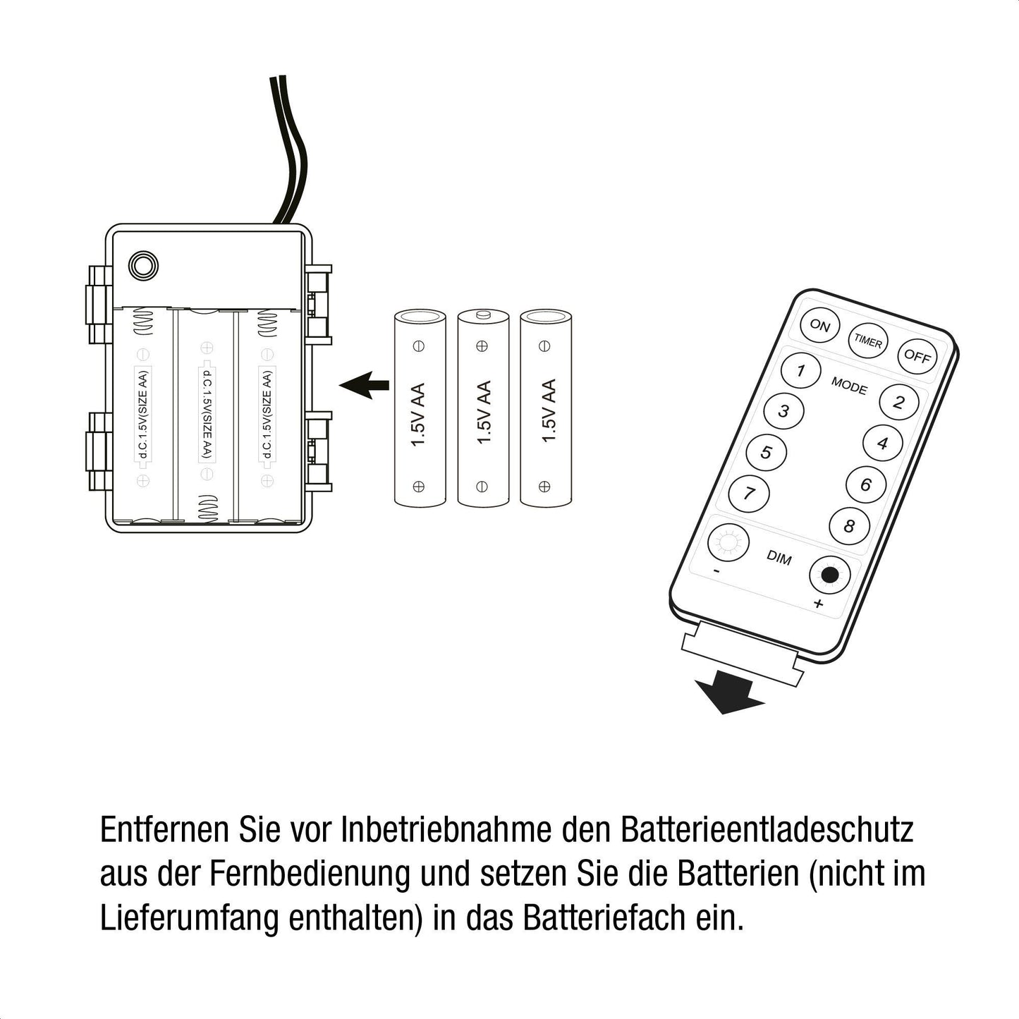 LED-Lichterkette mit Kugeln,  50 LEDs ww,mit 8 Funktionen, FB, batteriebetrieben, für außen