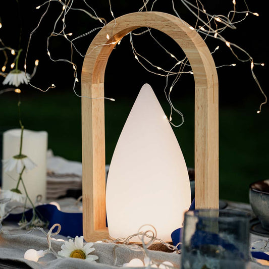 LED Tischlampe Holz Leuchte warmweiß für außen dimmbar 20x32,5cm Deko Party 523553