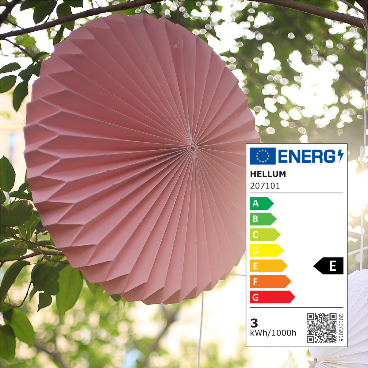 LED Sunny Lampion rosa außen, mit E14 Glühlampe warmweiß, Ø 60 cm, weißes Kabel, mit Stecker, EPREL ID 2165782