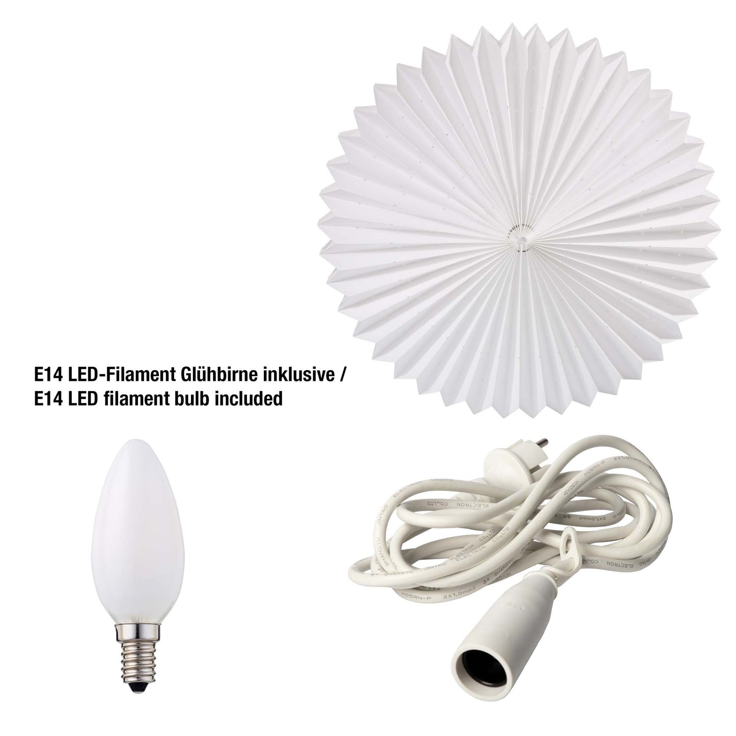 Papierlampion "Sunny", weiß, hängend,  weißes Kabel, E14 Sockel, Ø 60 cm, für außen, inkl. Lampe