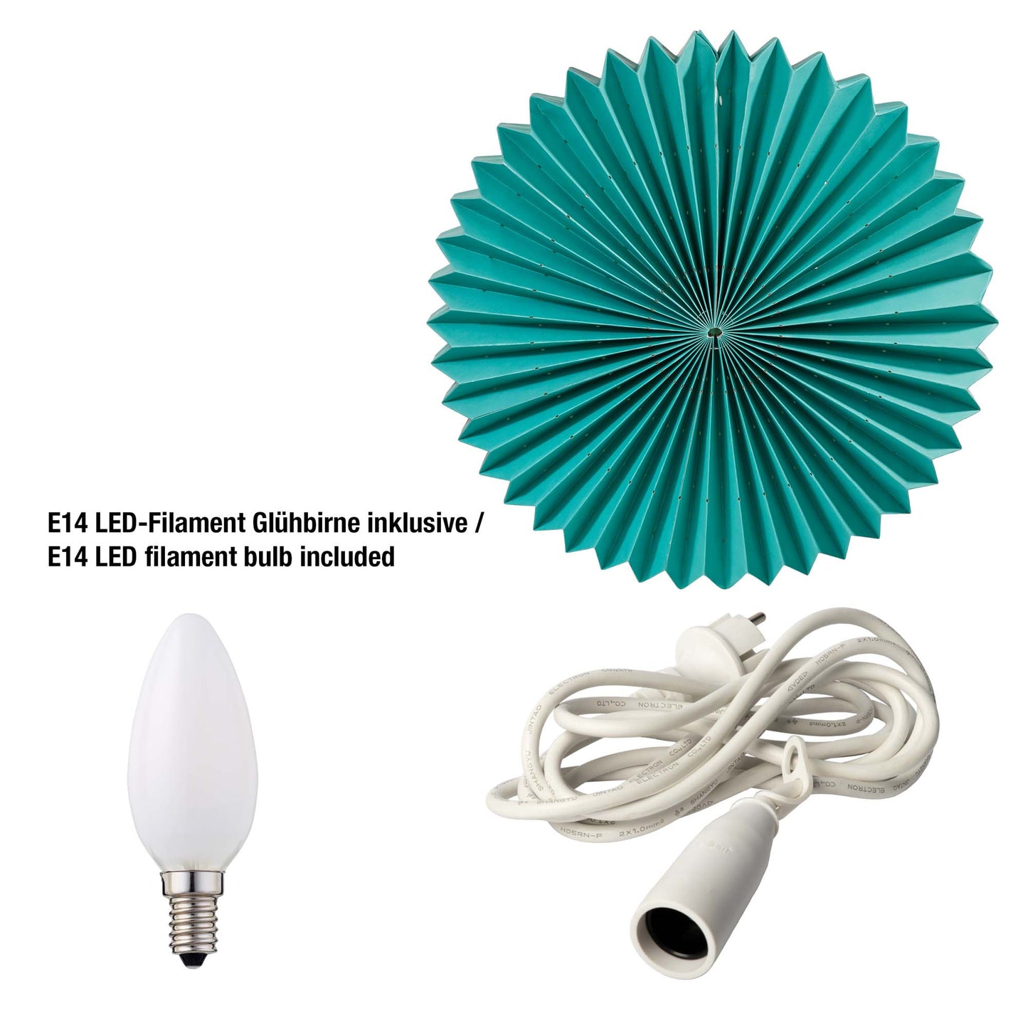 Papierlampion "Sunny", grün, hängend,  weißes Kabel, E14 Sockel, mit Schalter, Ø 60 cm, für außen, inkl. Lampe