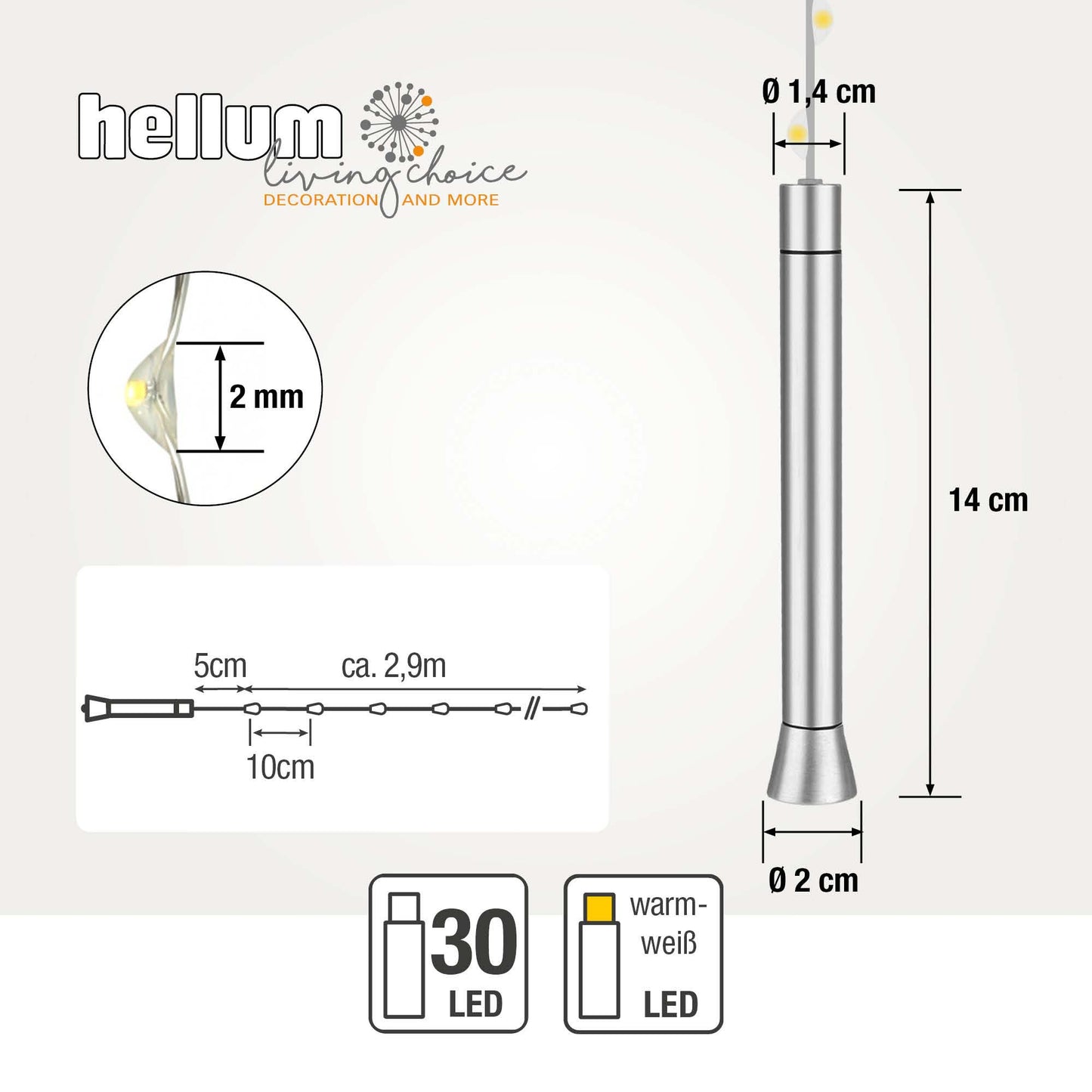 Hellum LED-Flaschenlicht, 30 LEDs, Timer, Metallkorken, batteriebetrieben 523683