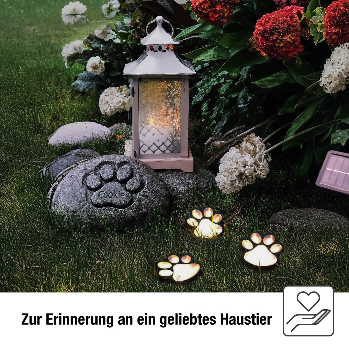 Hellum Solar Pfoten, 4 Pfoten 9x9cm, warmweiß, Erdspieß, für außen 523690